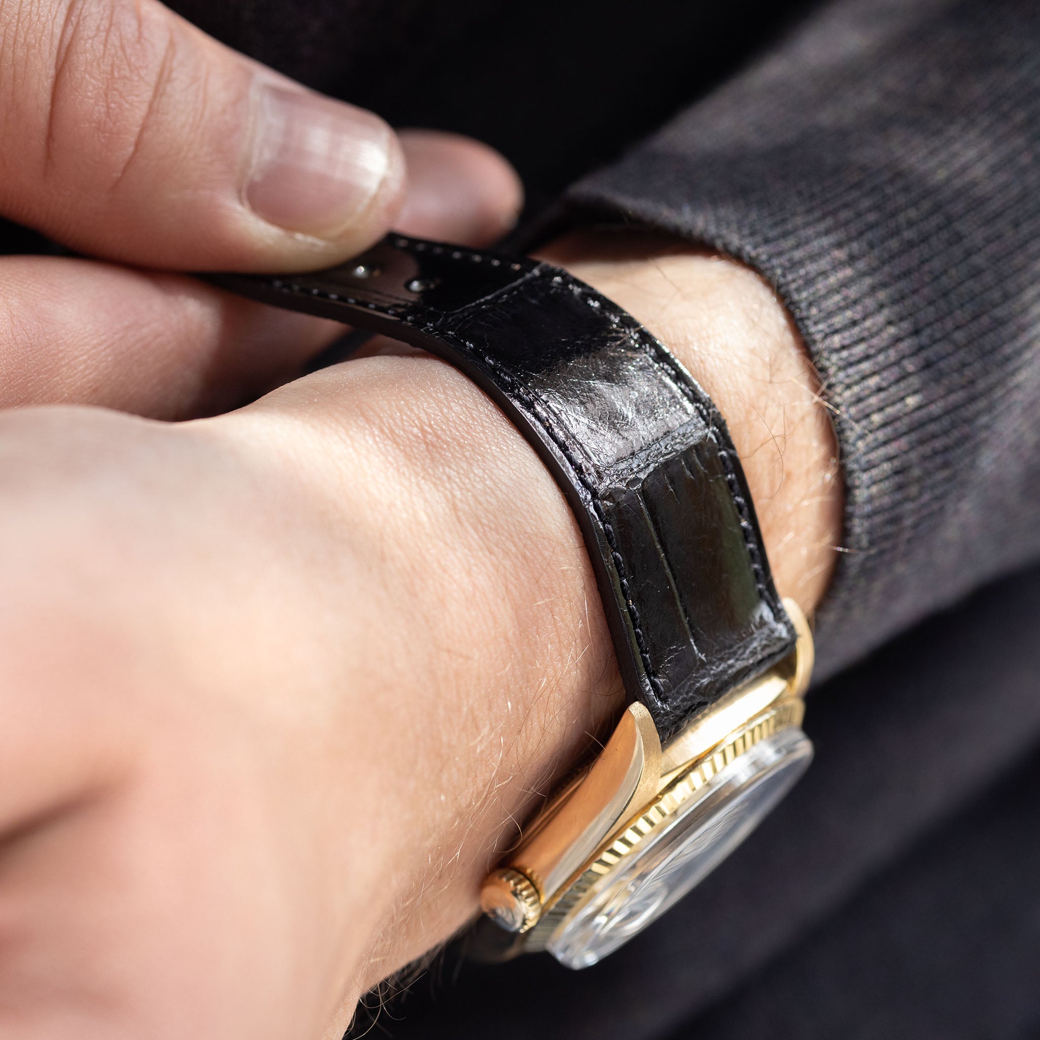 Strap for Rolex Day Date - Premium Alligator Black Leather
