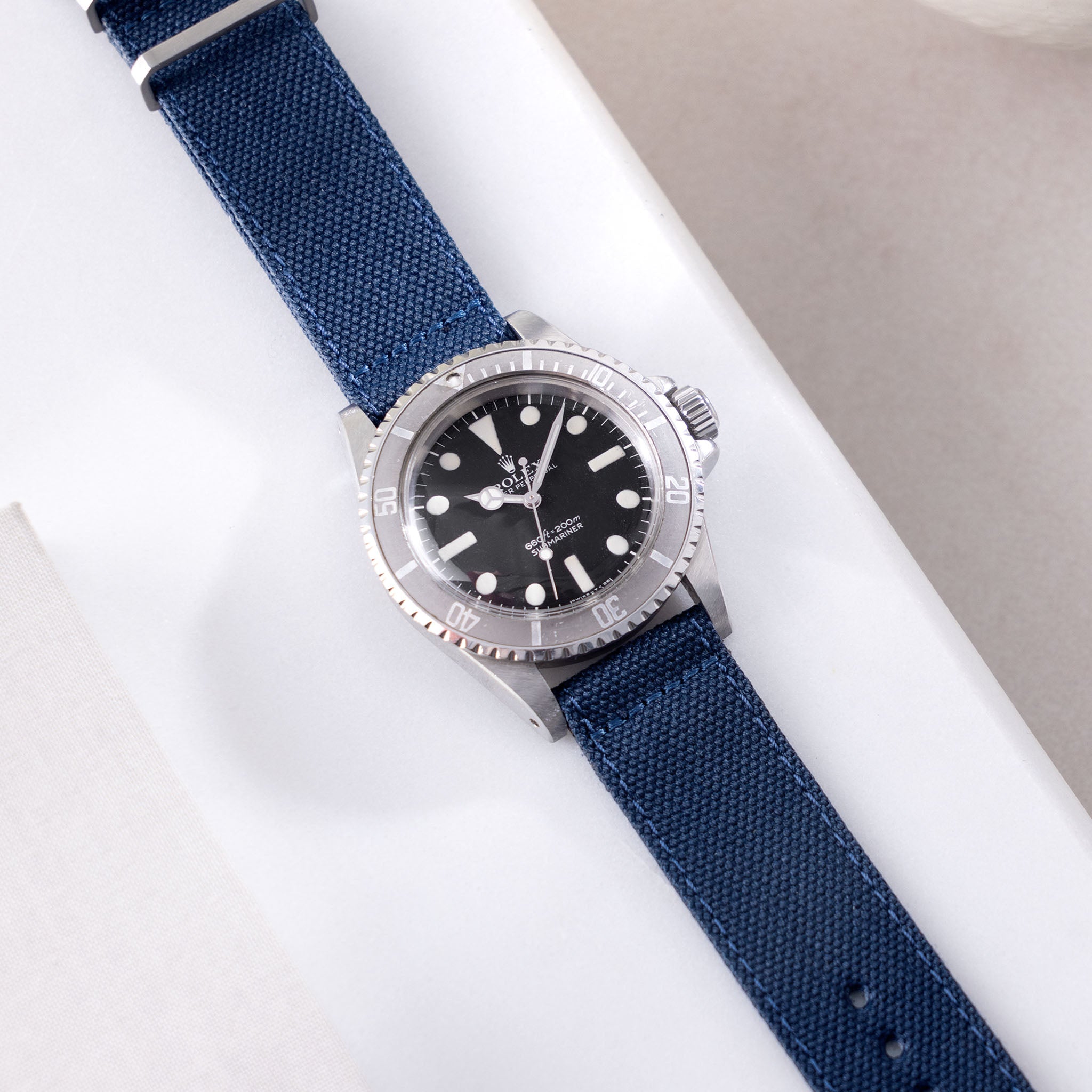 Safari Navy Canvas Watch Strap on Rolex Submariner