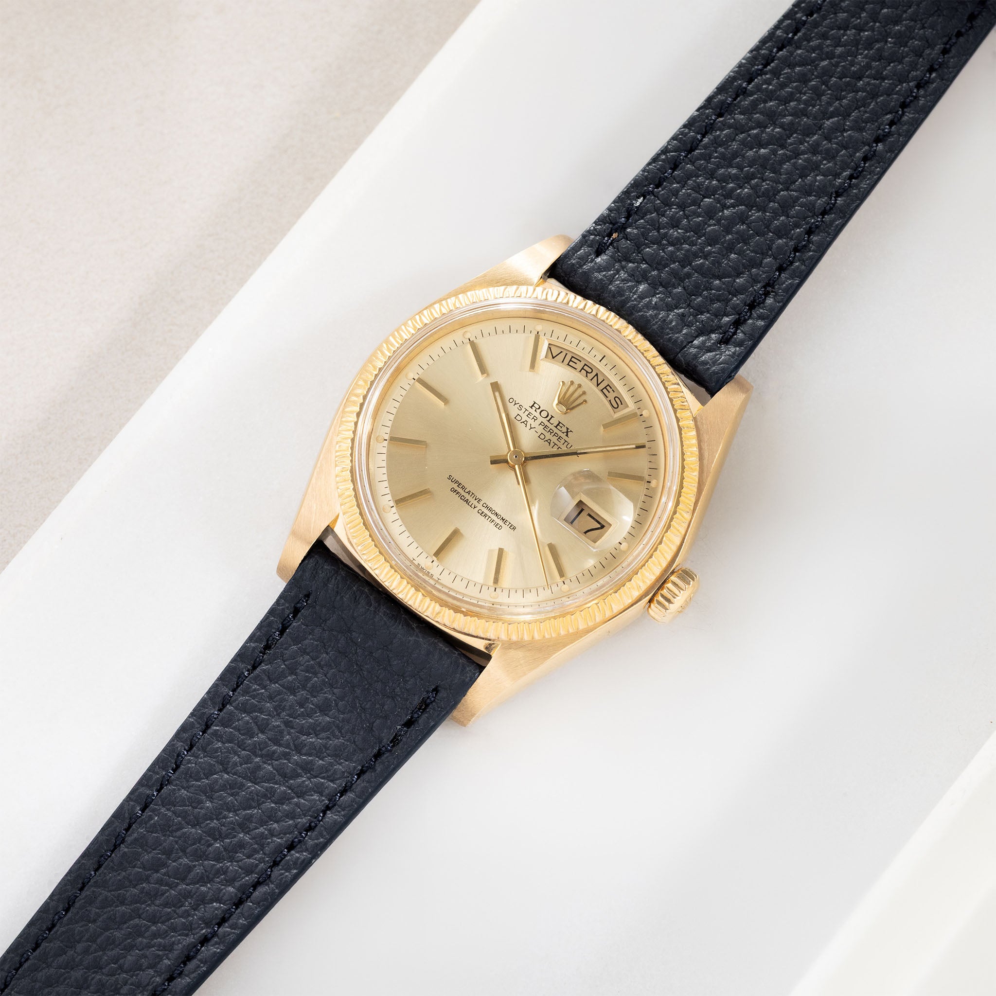 Grana Royal Blue Tonal Leather Watch Strap on Rolex Day Date 1803