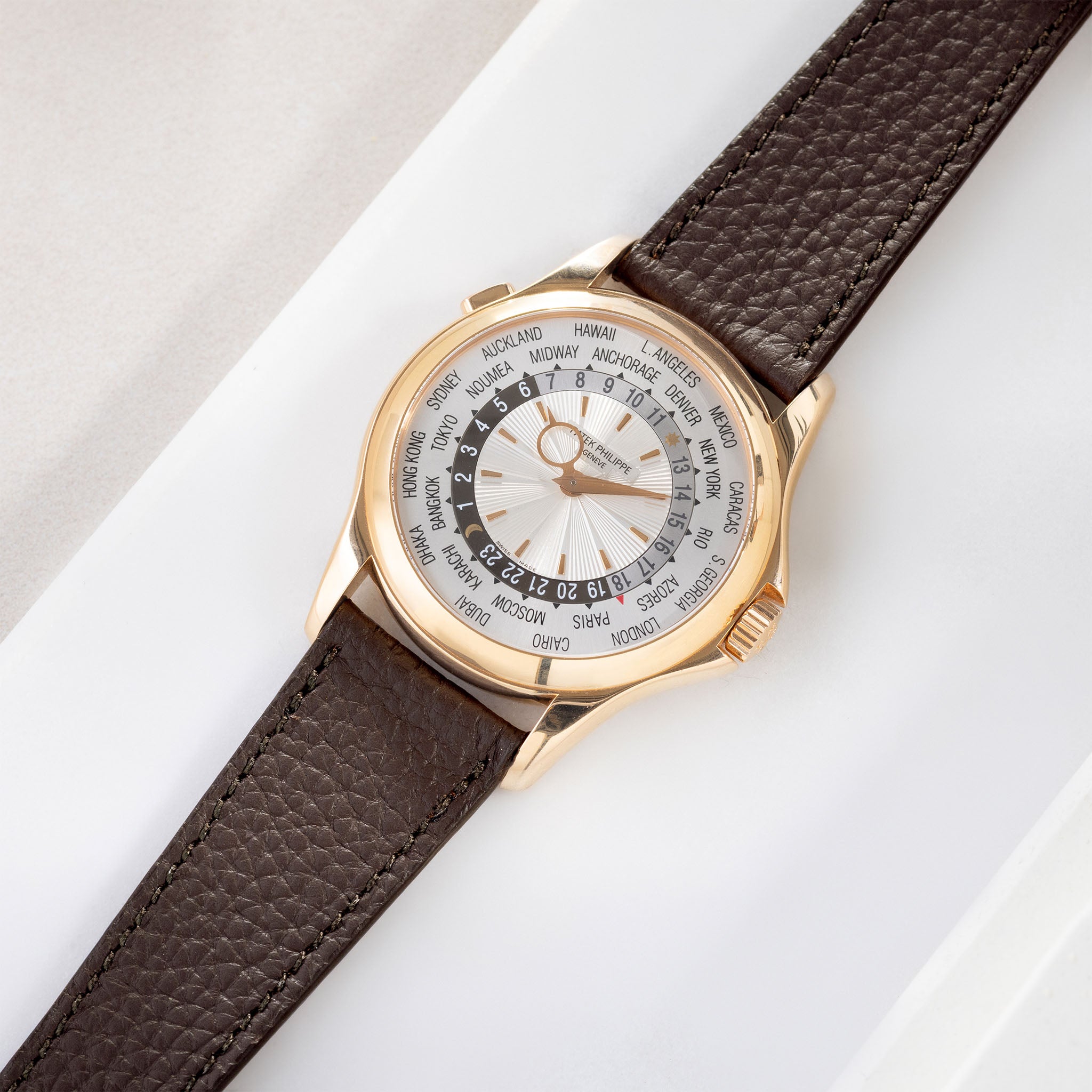 Grana Dark Brown Tonal Watch Strap with a Patek Philippe World time 5130