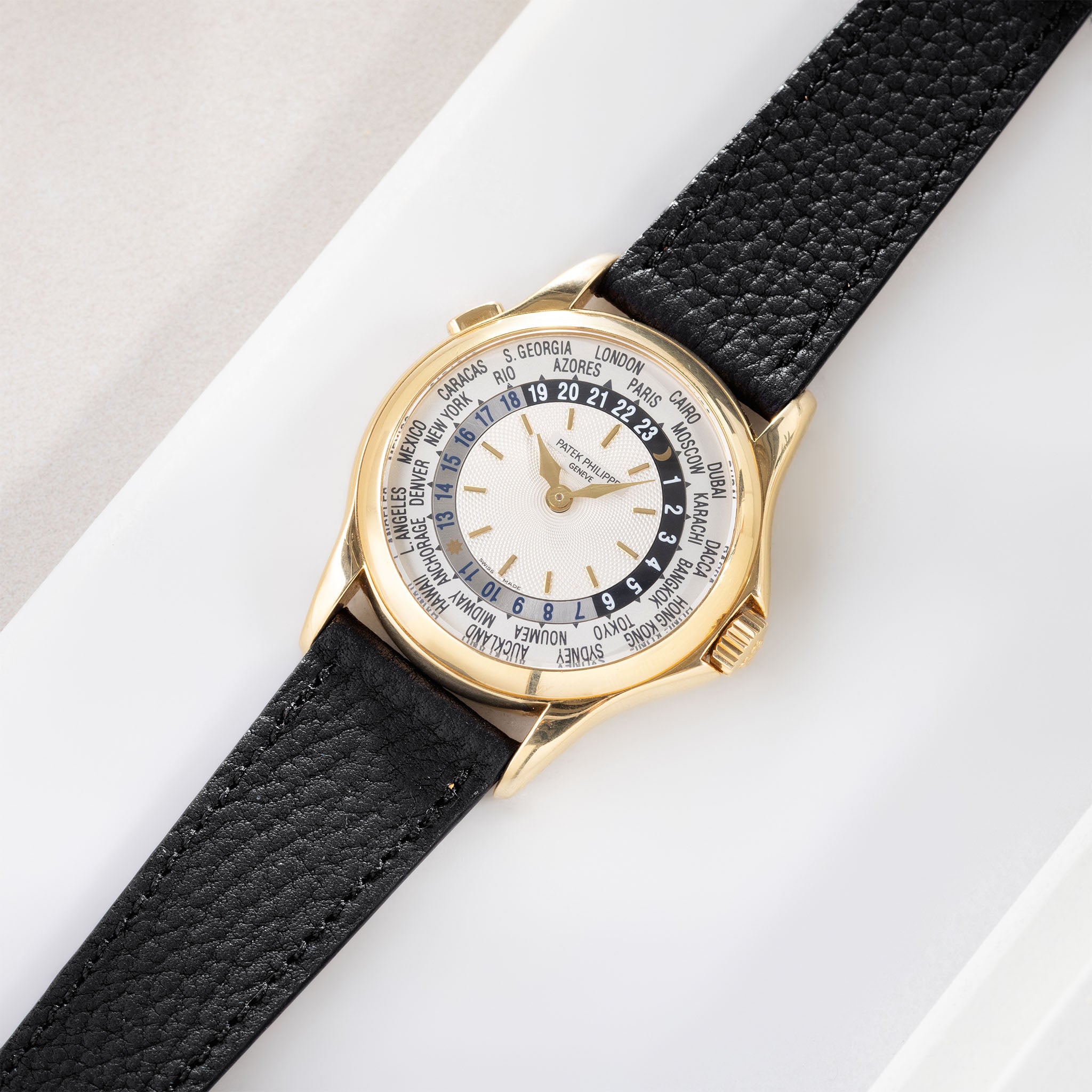 Grana Noir Tonal Watch Strap on Patek Philippe World Time ref. 5110