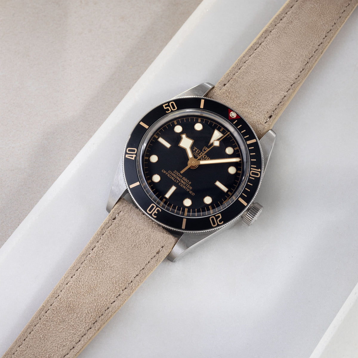 Goatskin Suede Leather Watch Strap - Soft Sand on Tudor Black Bay 58