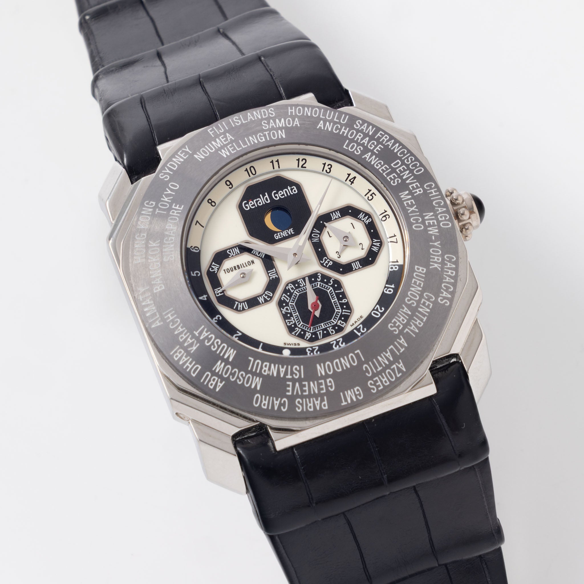 Gérald Genta Octo Perpetual Calendar , Moonphase , World time, GMT,Tourbilion in platinum / tantalum ref OTW.76