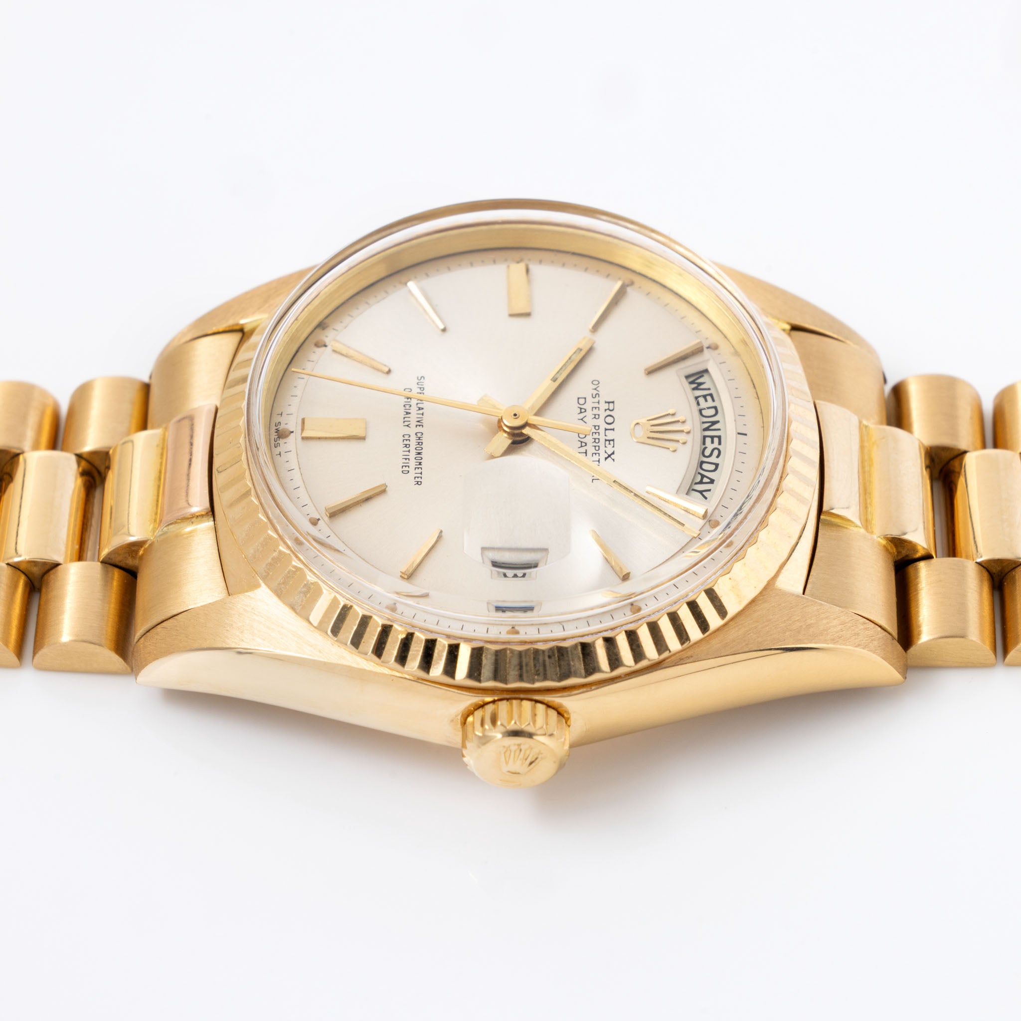 Rolex Day-Date Silver Doorstop Dial in 18k Yellow Gold ref. 1803 Original Box and Paper Set