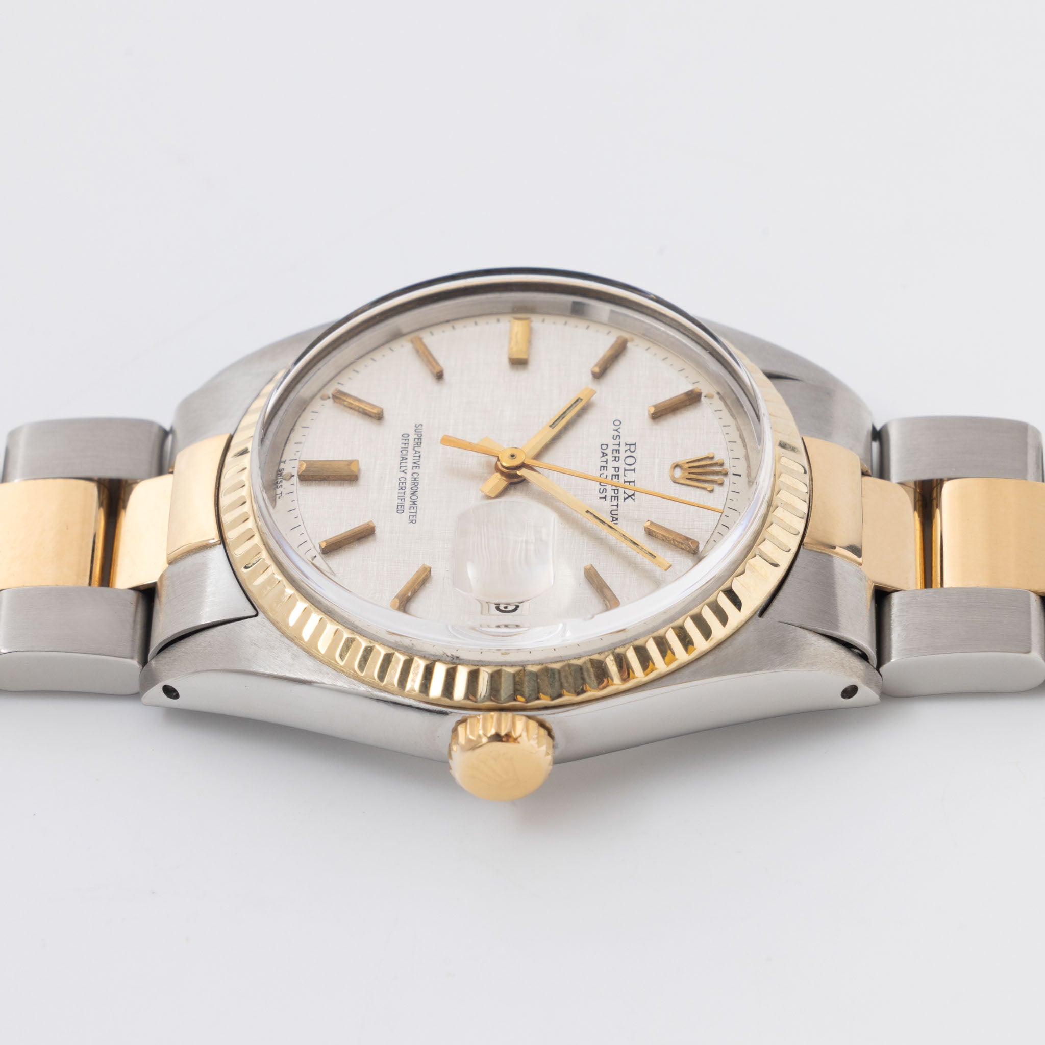 Rolex Datejust Silver linen dial in steel and gold ref 1601 /3
