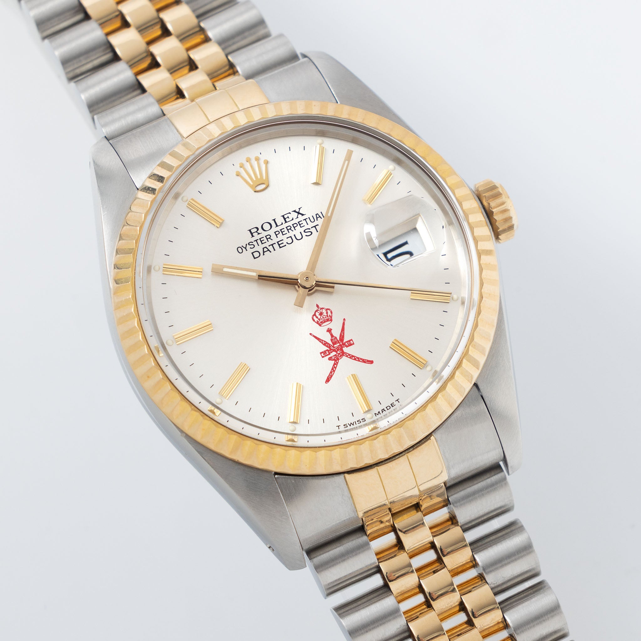 Rolex Datejust Silver Khanjar Dial Steel and Gold with Original Box and Service Card ref 16013