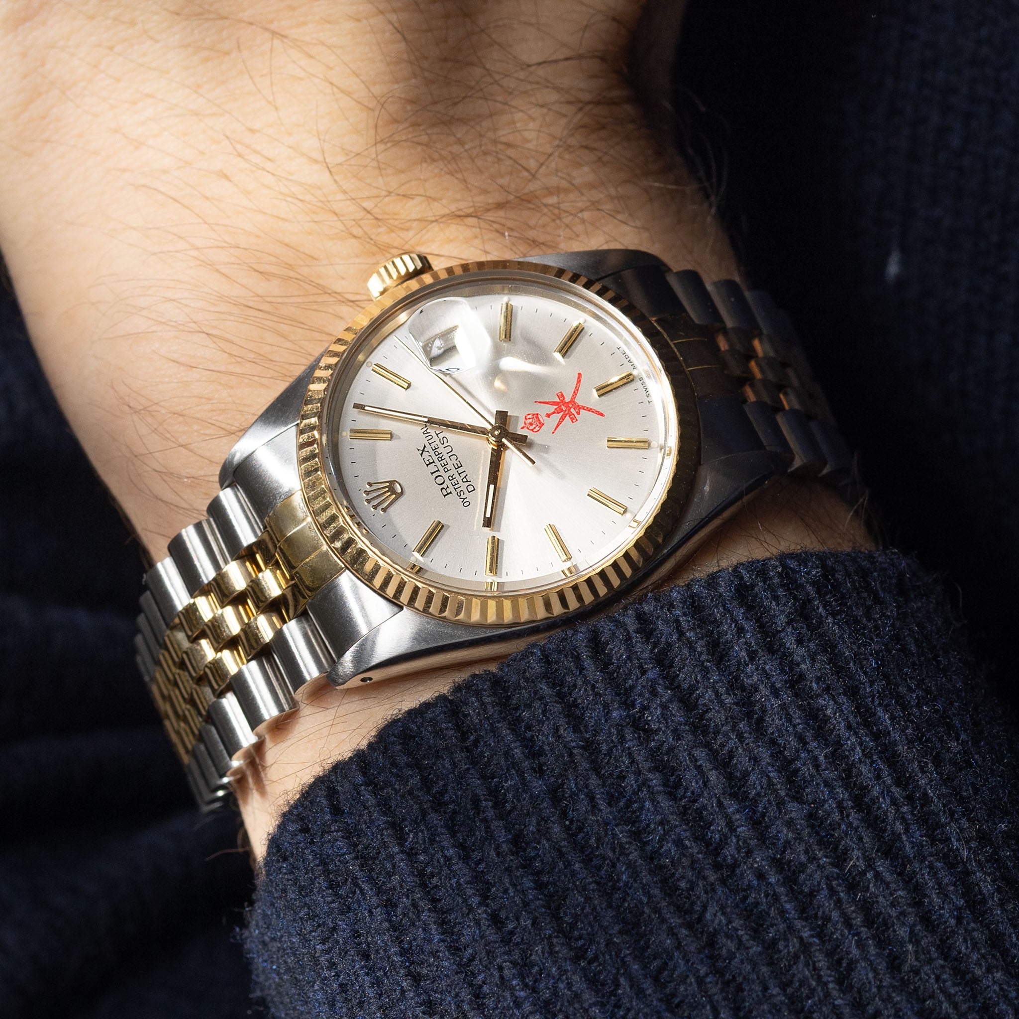 Rolex Datejust Silver Khanjar Dial Steel and Gold with Original Box and Service Card ref 16013