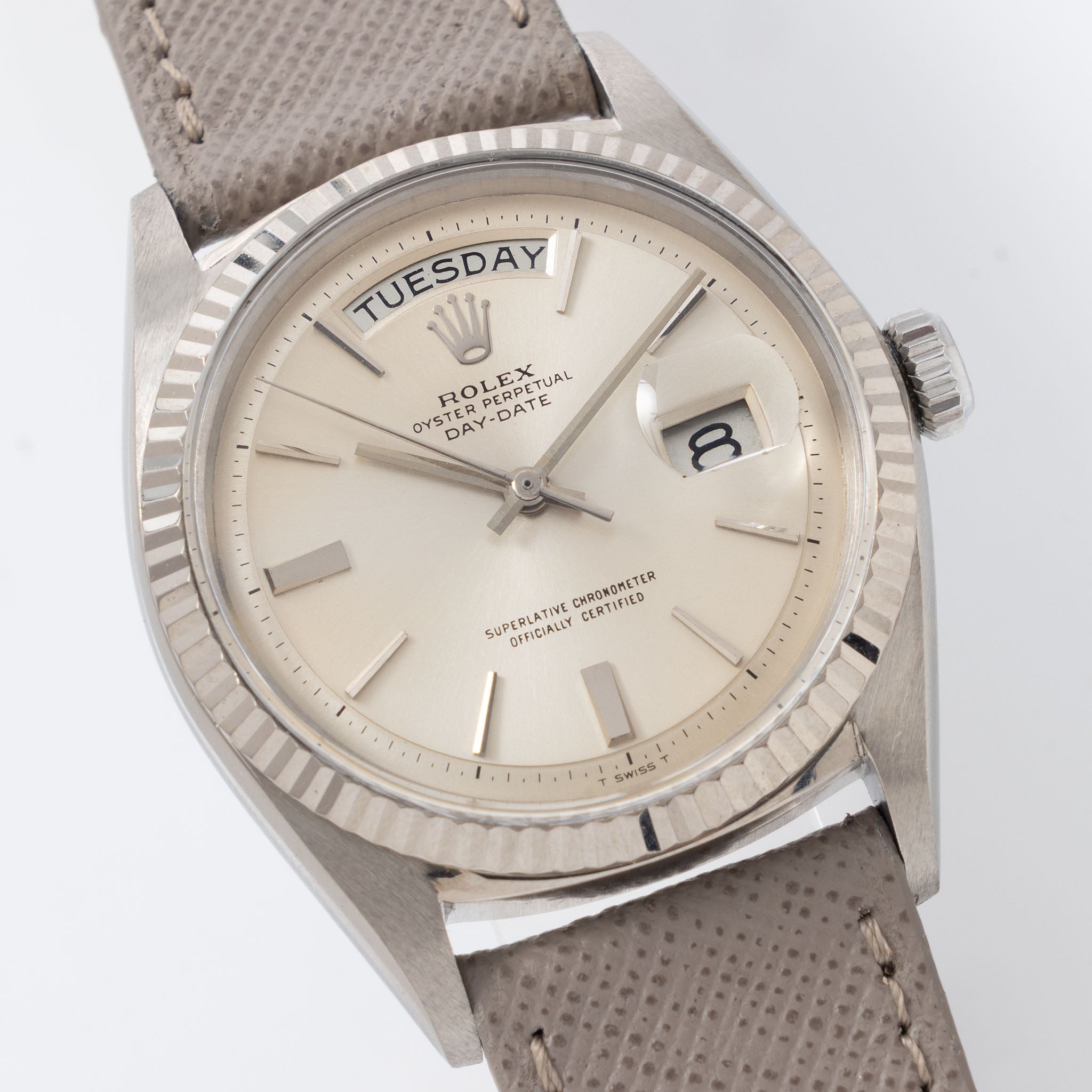 Rolex Day-Date 1803/9 Silver No-lume Doorstop Dial in 18k White Gold
