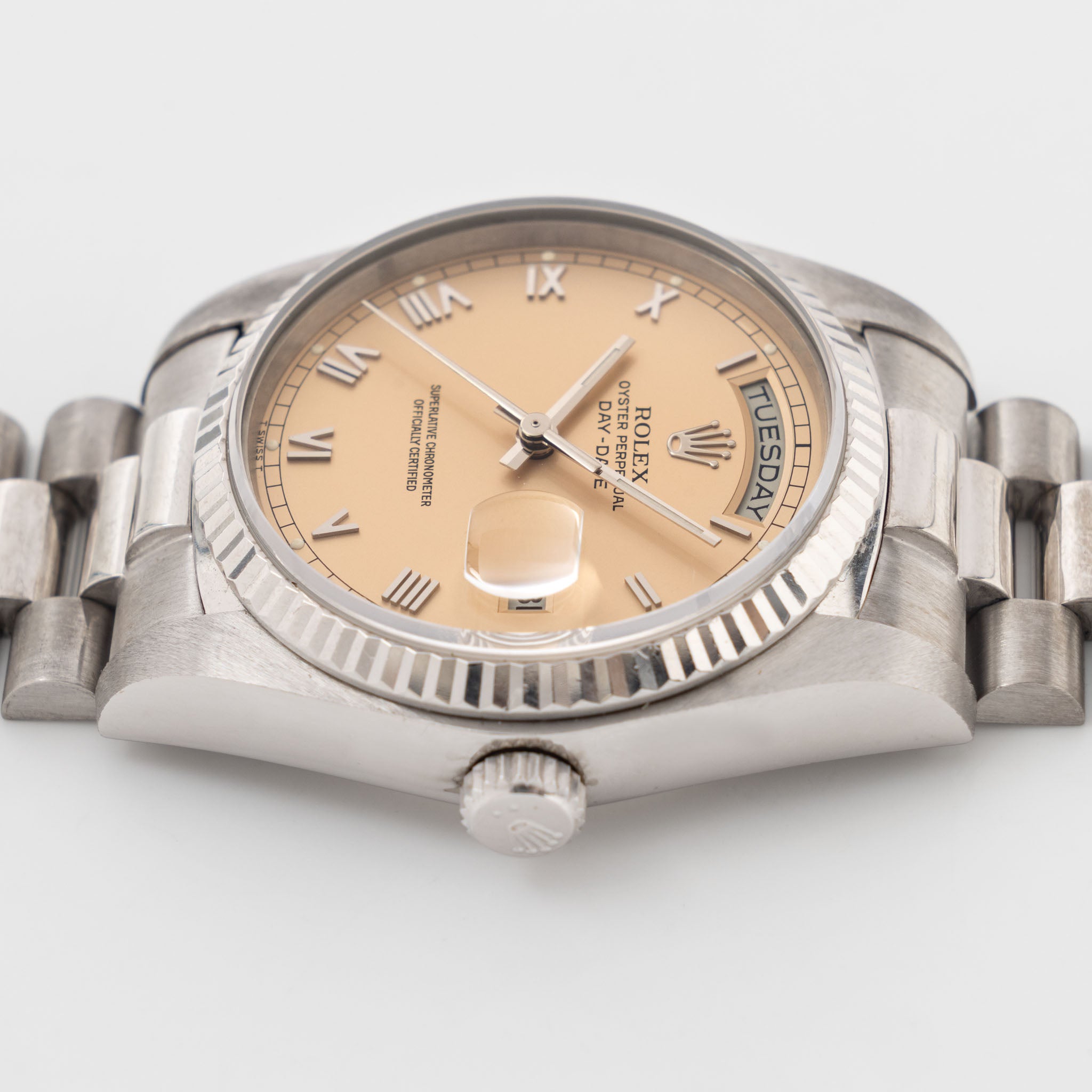 Rolex Day-Date 18039 Salmon Dial in 18k White Gold Box and Paper Set