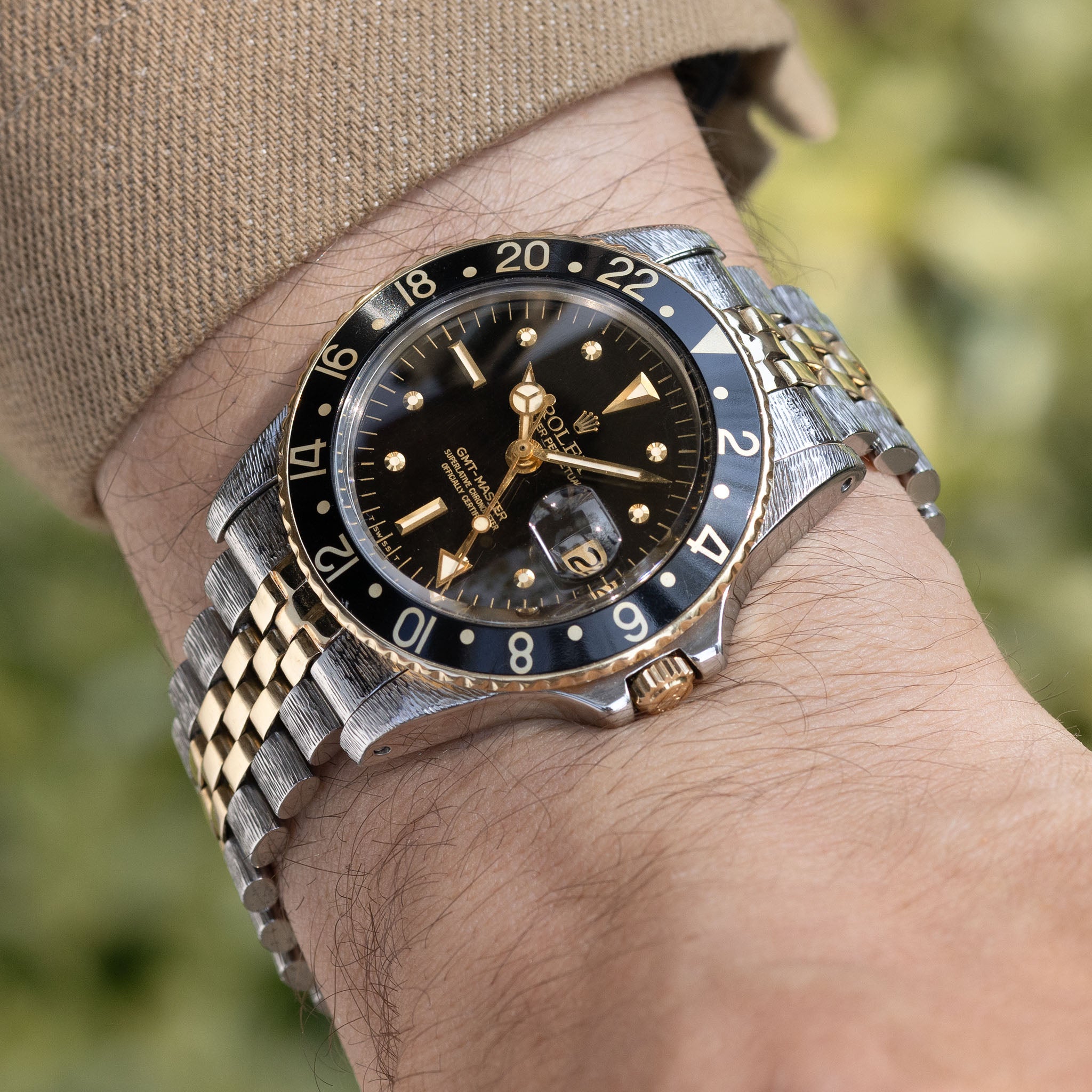 Rolex GMT-master 1675/3 Black Nipple Dial Steel and Gold "John Bull" Finish W3736