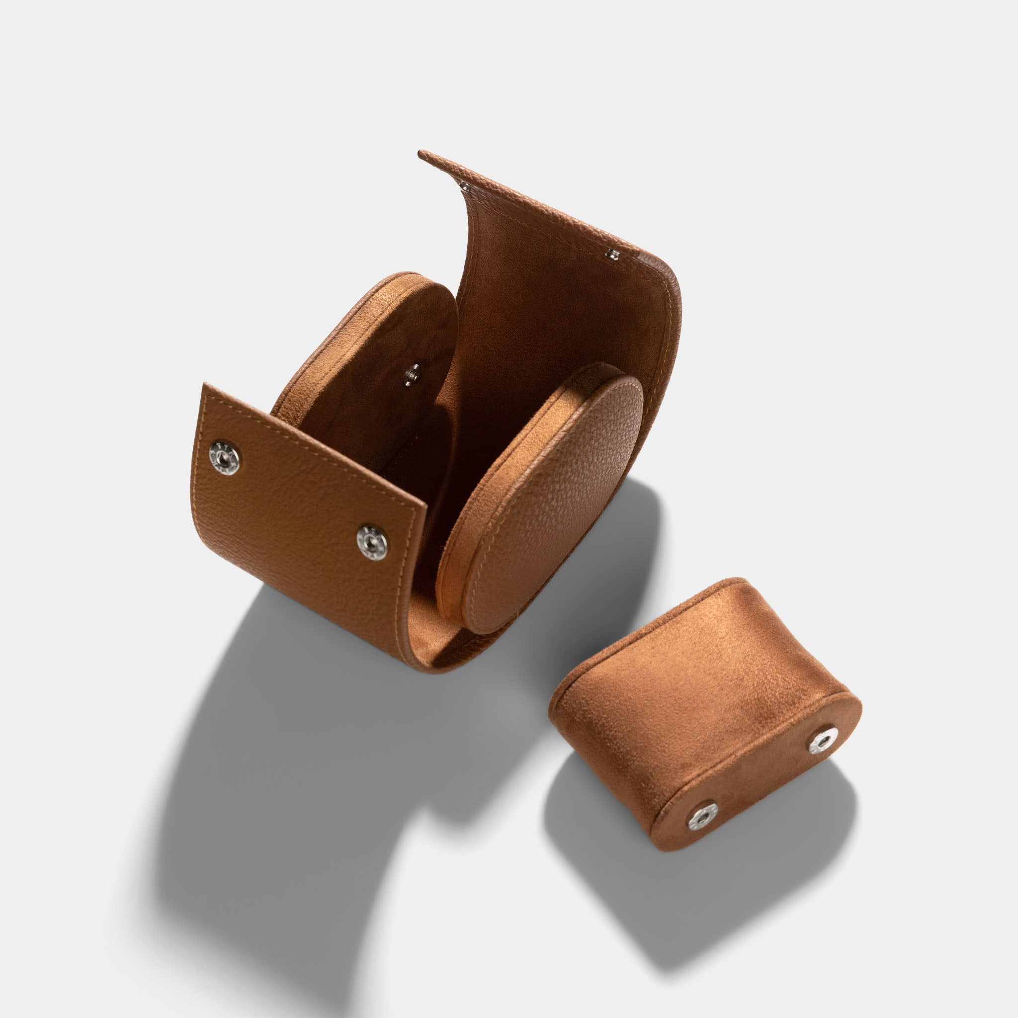 Oval Single Camel Brown Leather Watch Box