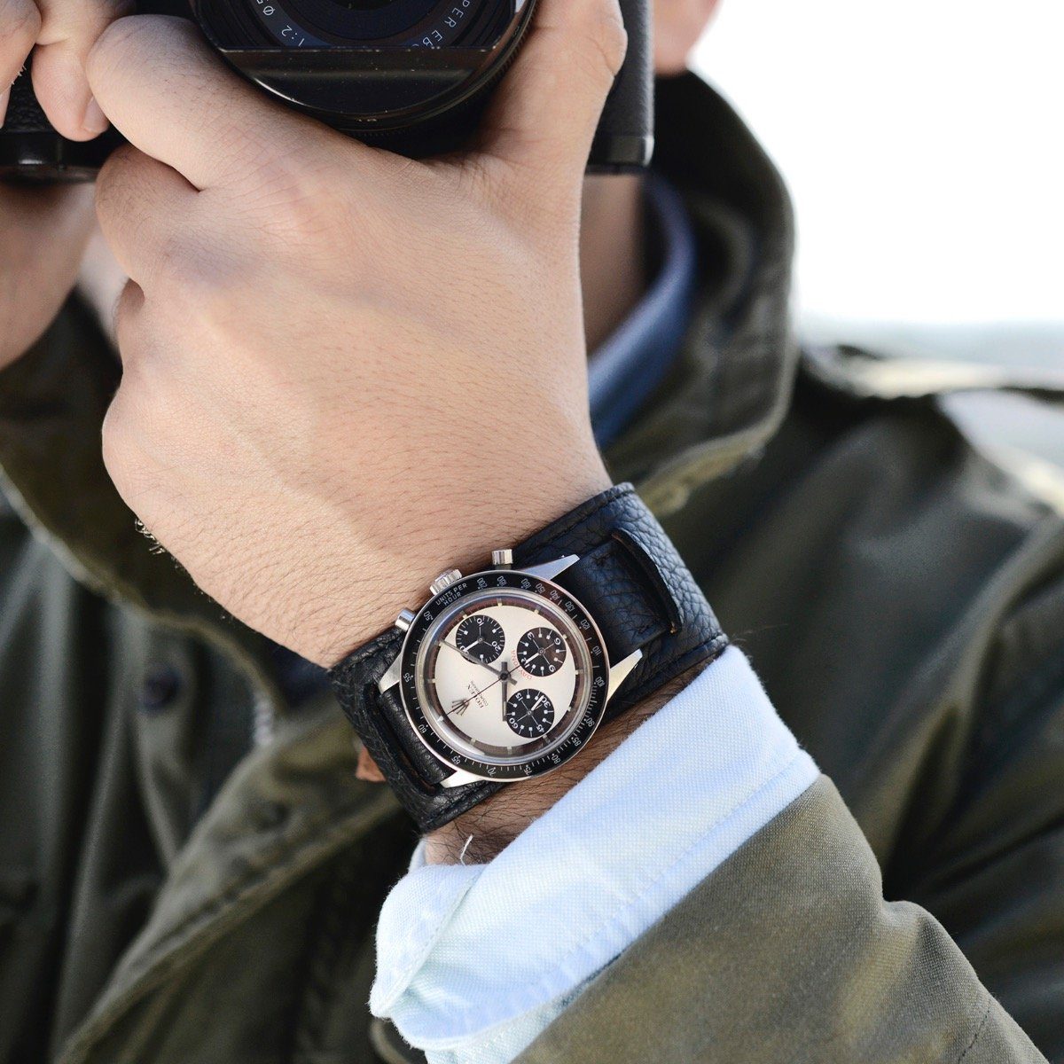 Rich Black Leather Bund Strap
