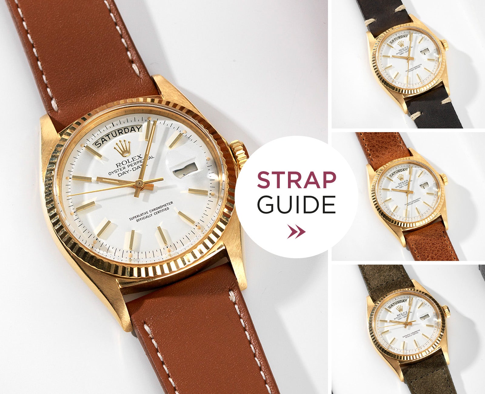 B&S Strap Guide Day Date Gold White Dial
