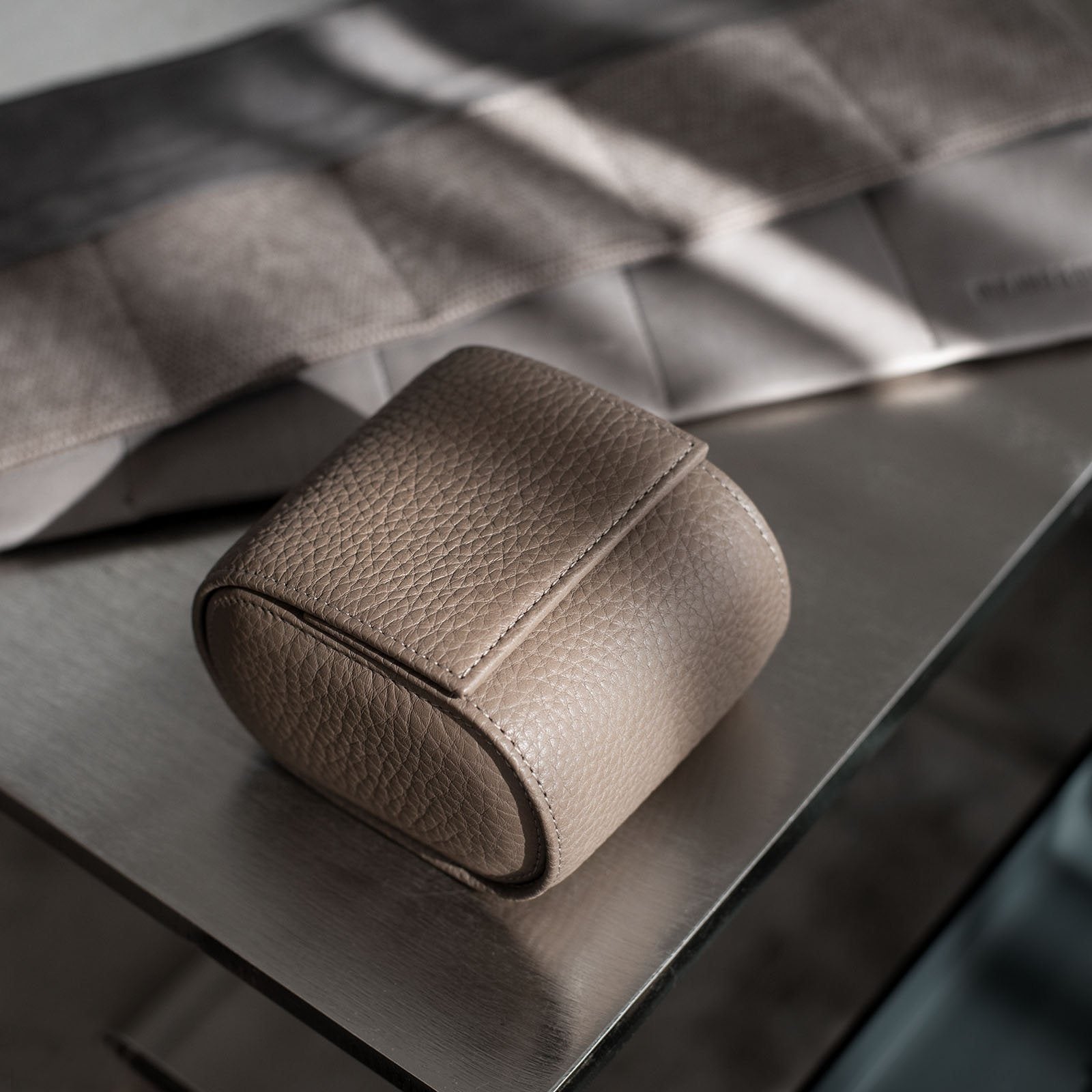 Oval Single Watch Taupe Leather Watch Tube by JPM