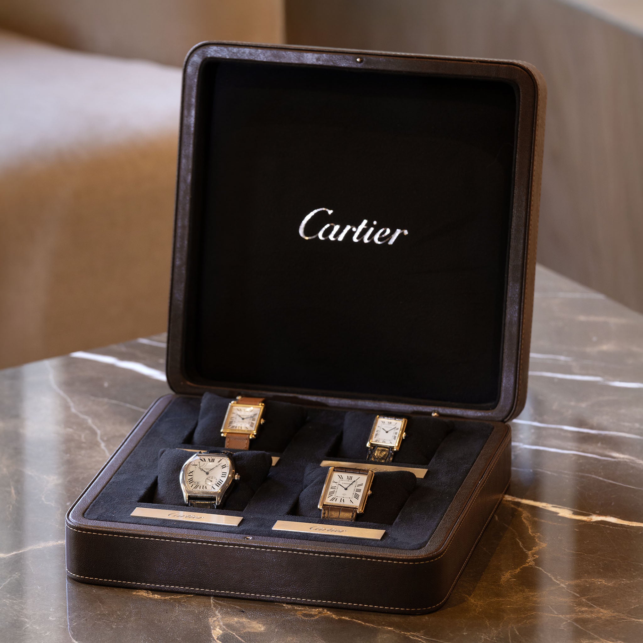 Cartier Four -Watch Brown Leather Watch Box