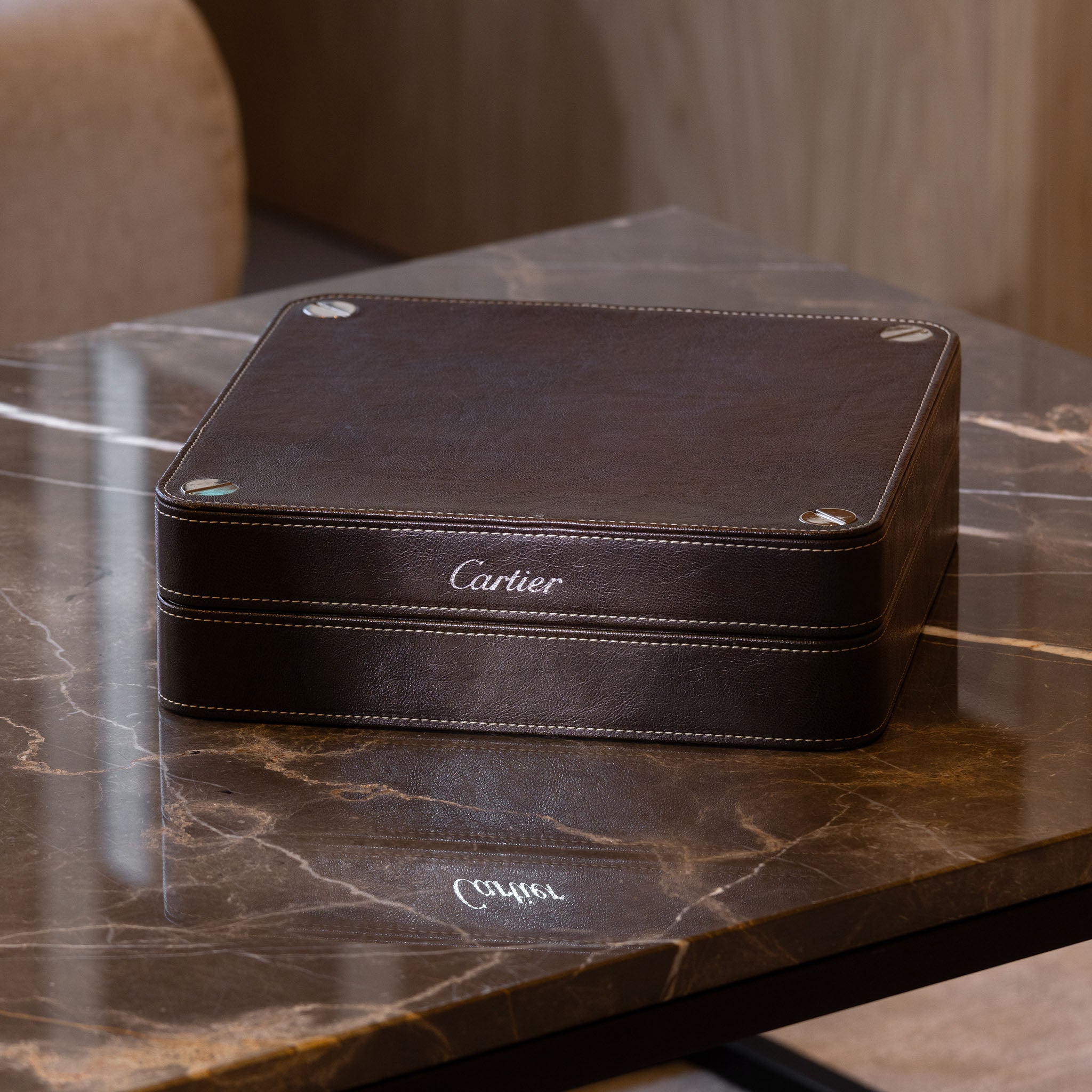 Cartier Four -Watch Brown Leather Watch Box