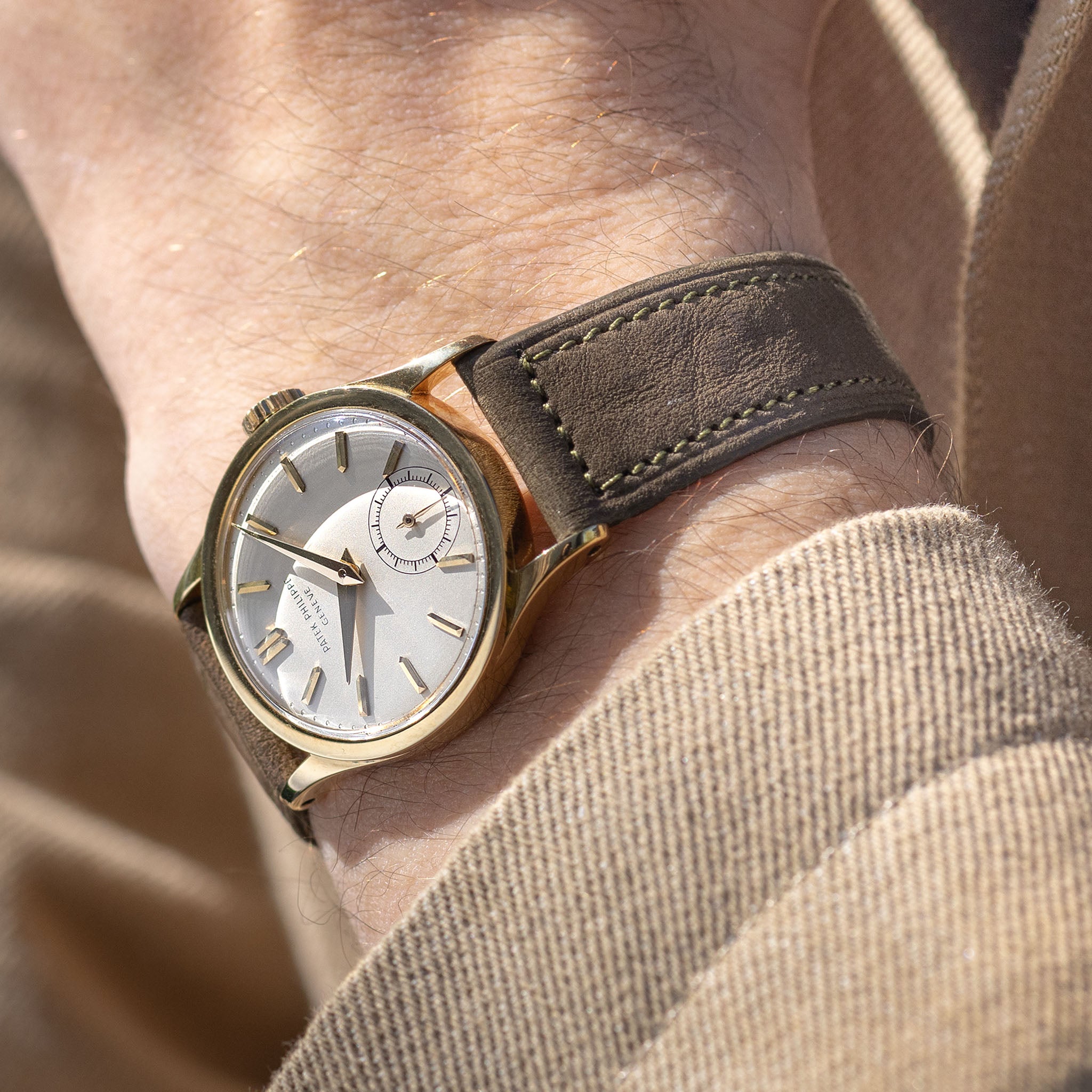 Olive Green Boxed Smooth Calfskin Watch Strap - Classic Dress