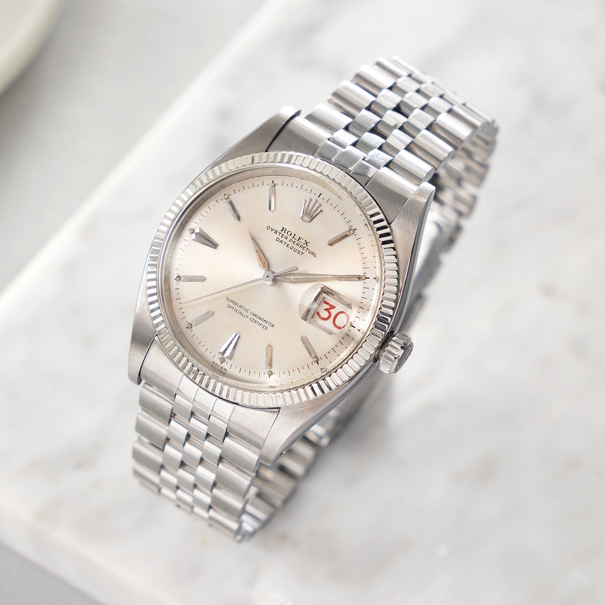Rolex Datejust 6605 Silver Circular Finish Dial with Roulette Date