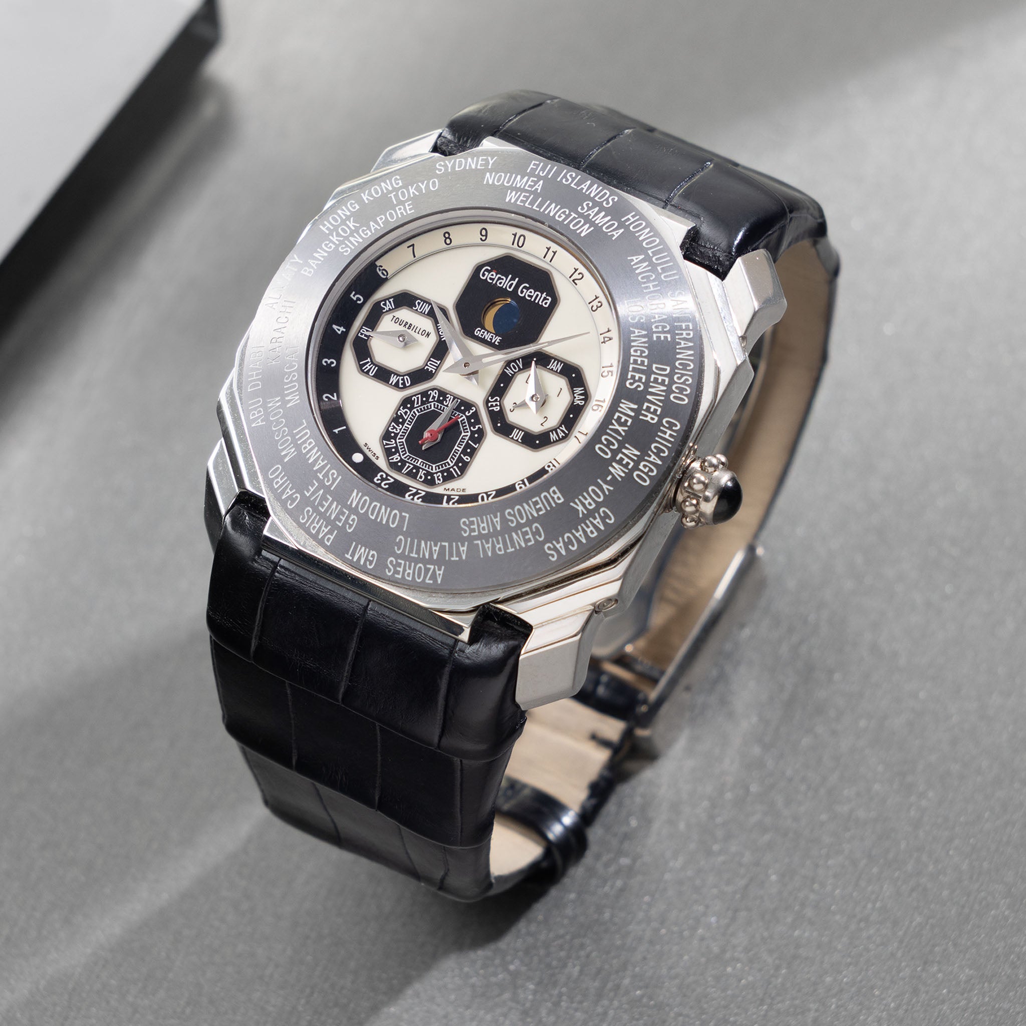 Gérald Genta Octo Perpetual Calendar , Moonphase , World time, GMT,Tourbilion in platinum / tantalum ref OTW.76 
