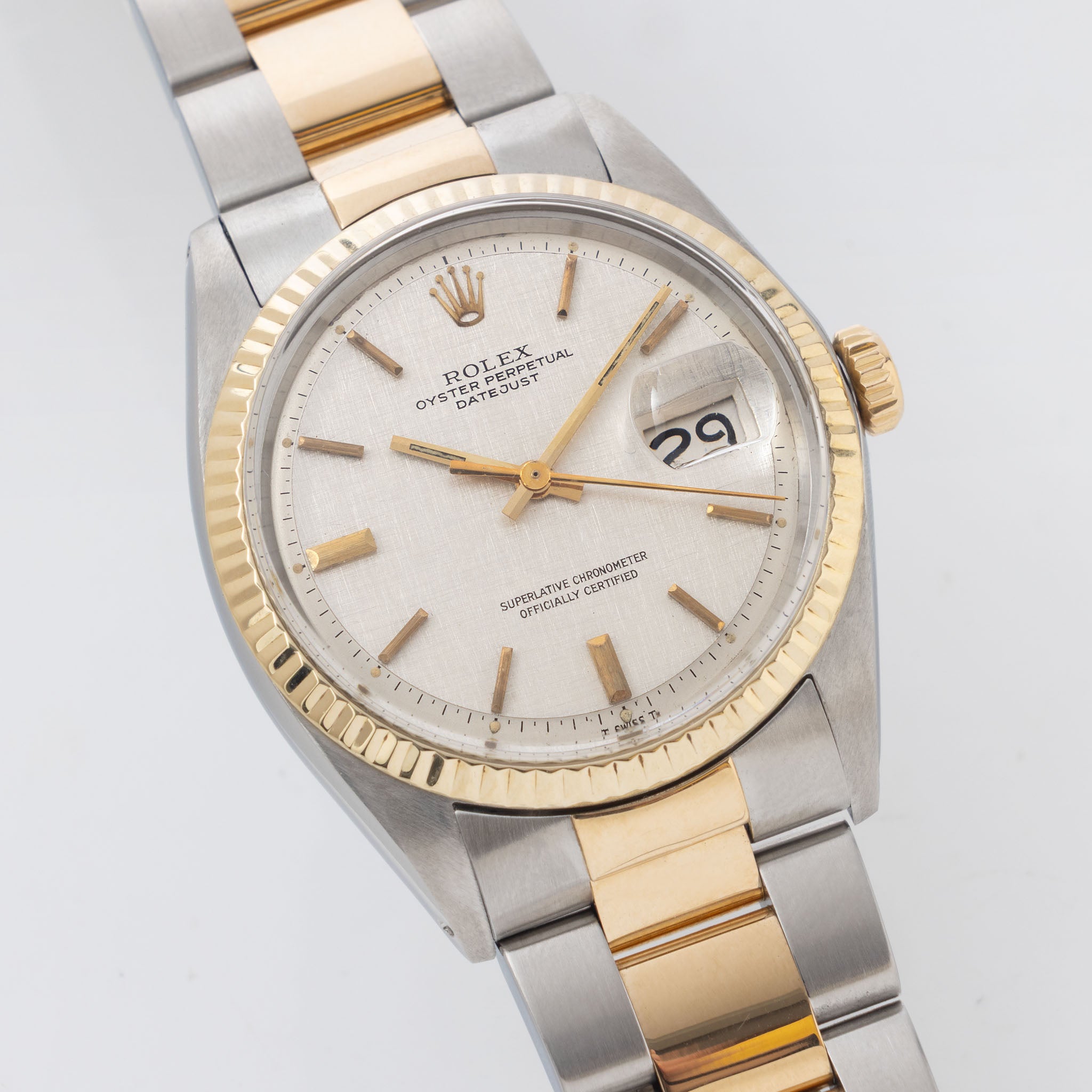 Rolex Datejust Silver linen dial in steel and gold ref 1601 /3