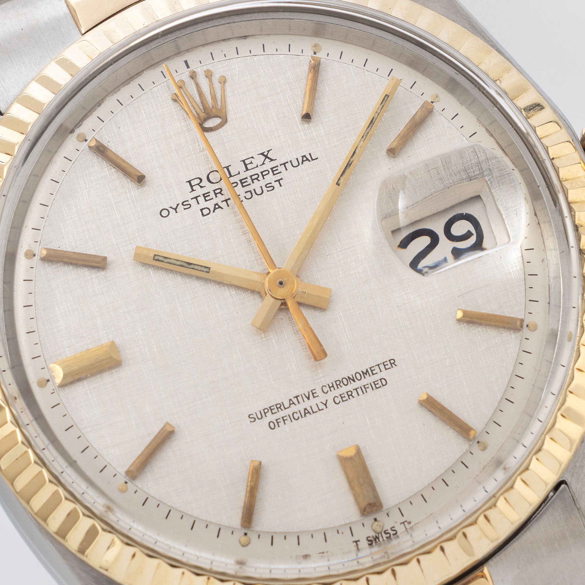 Rolex Datejust Silver linen dial in steel and gold ref 1601 /3