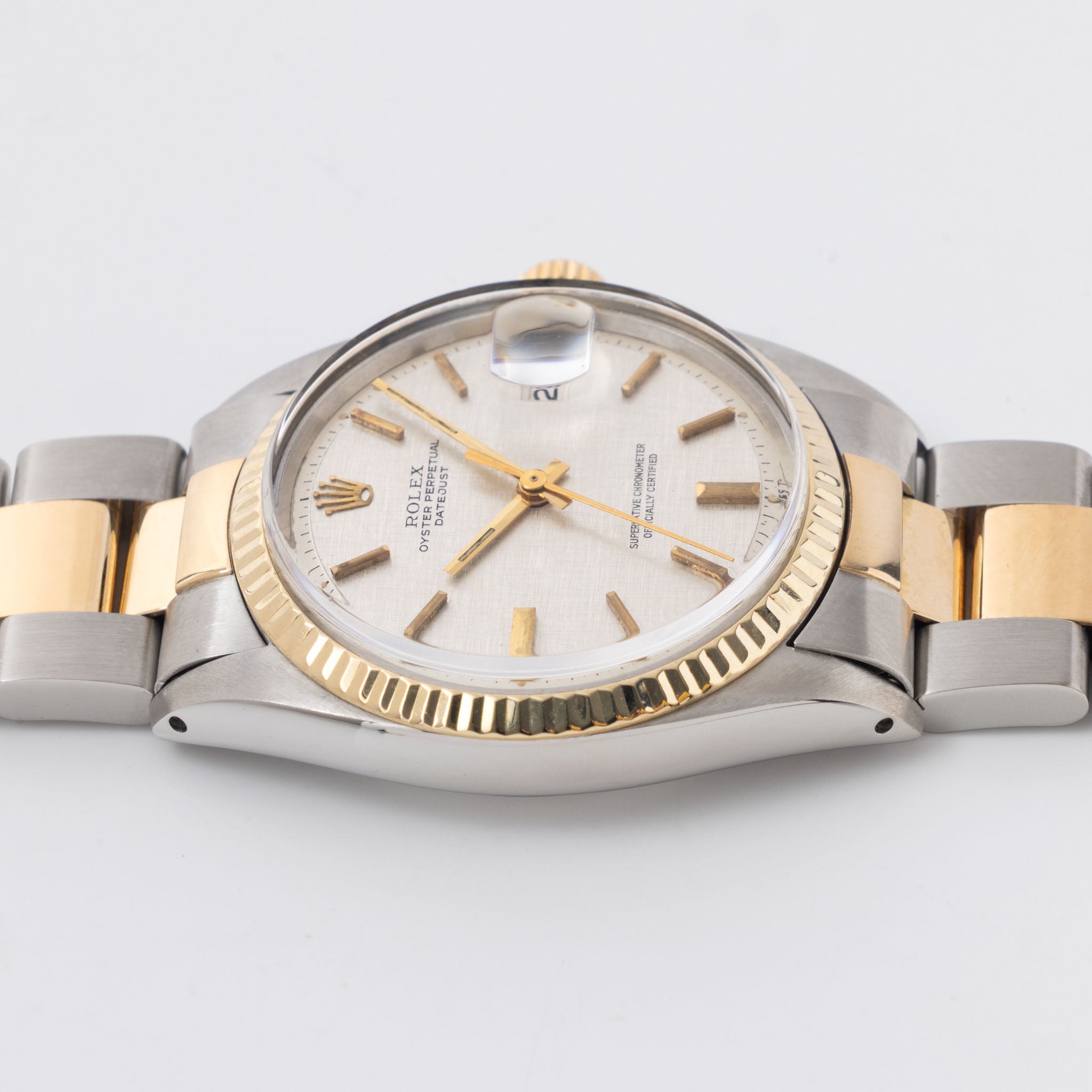 Rolex Datejust Silver linen dial in steel and gold ref 1601 /3