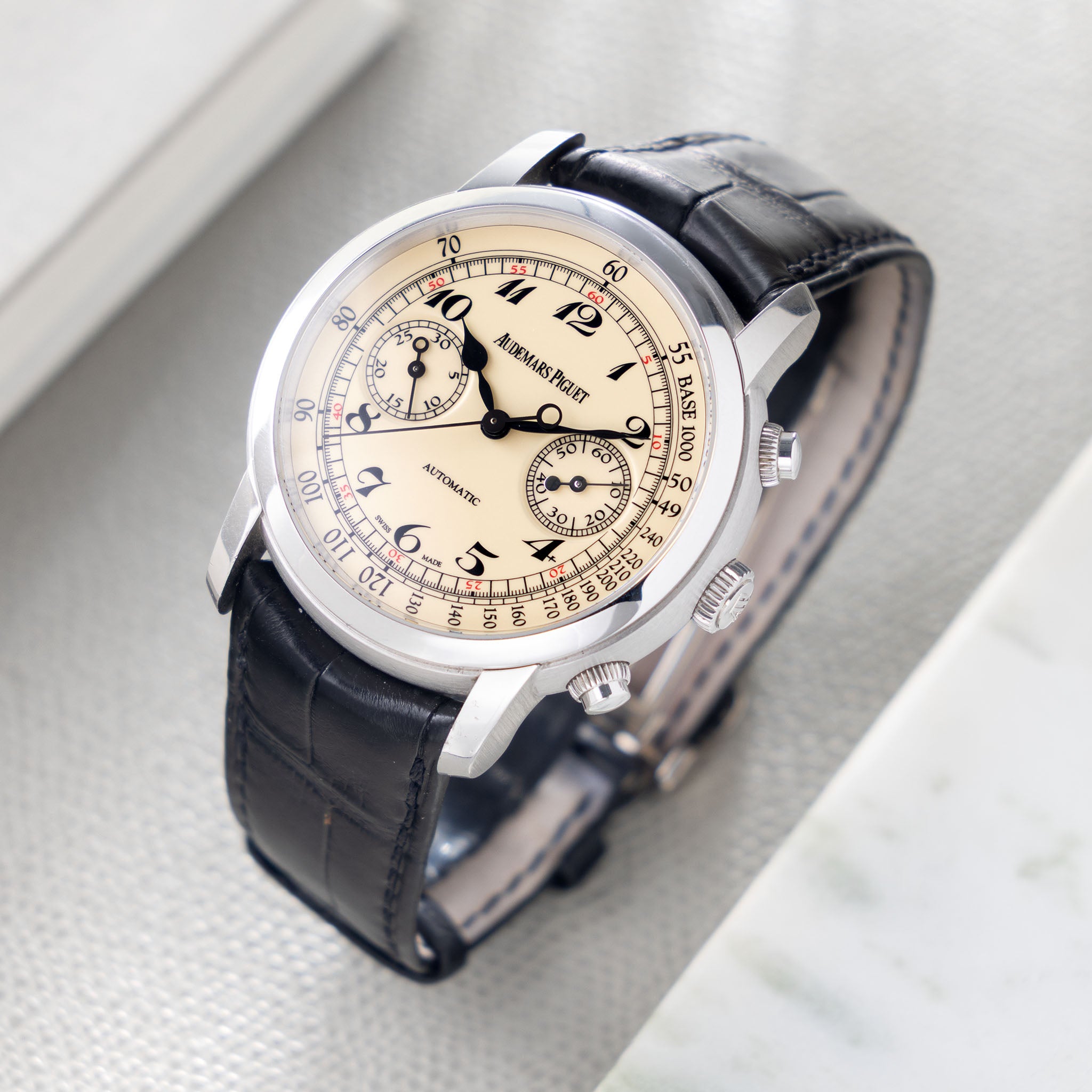 Audemars Piguet Jules Audemars Chronograph in 18k White Gold Cream Dial with Original Warranty and Register Booklet ref. 26100BC