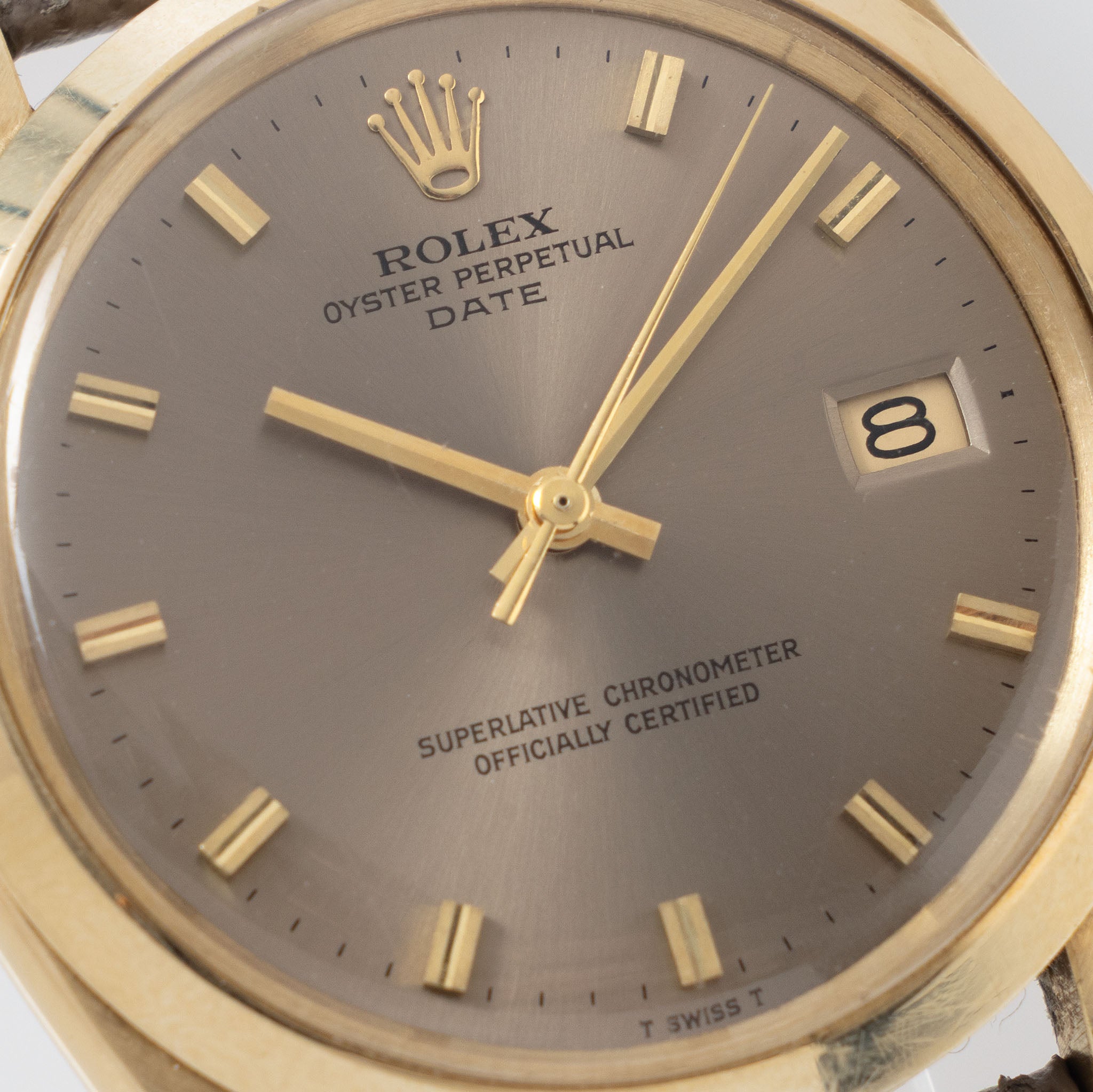 Rolex Date Grey Singer “test dial “ in 14 k Yellow Gold ref 1500 