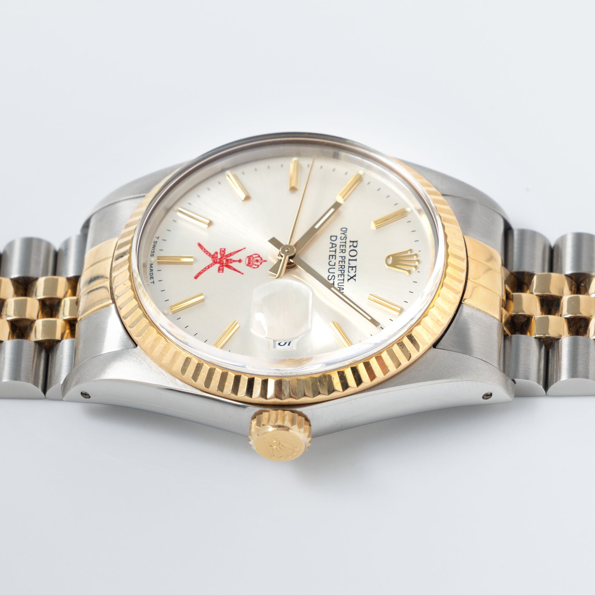 Rolex Datejust Silver Khanjar Dial Steel and Gold with Original Box and Service Card ref 16013 