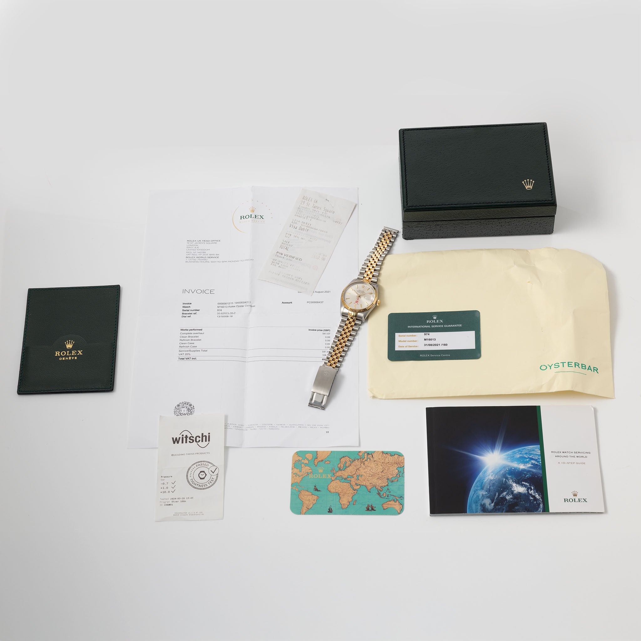 Rolex Datejust Silver Khanjar Dial Steel and Gold with Original Box and Service Card ref 16013 