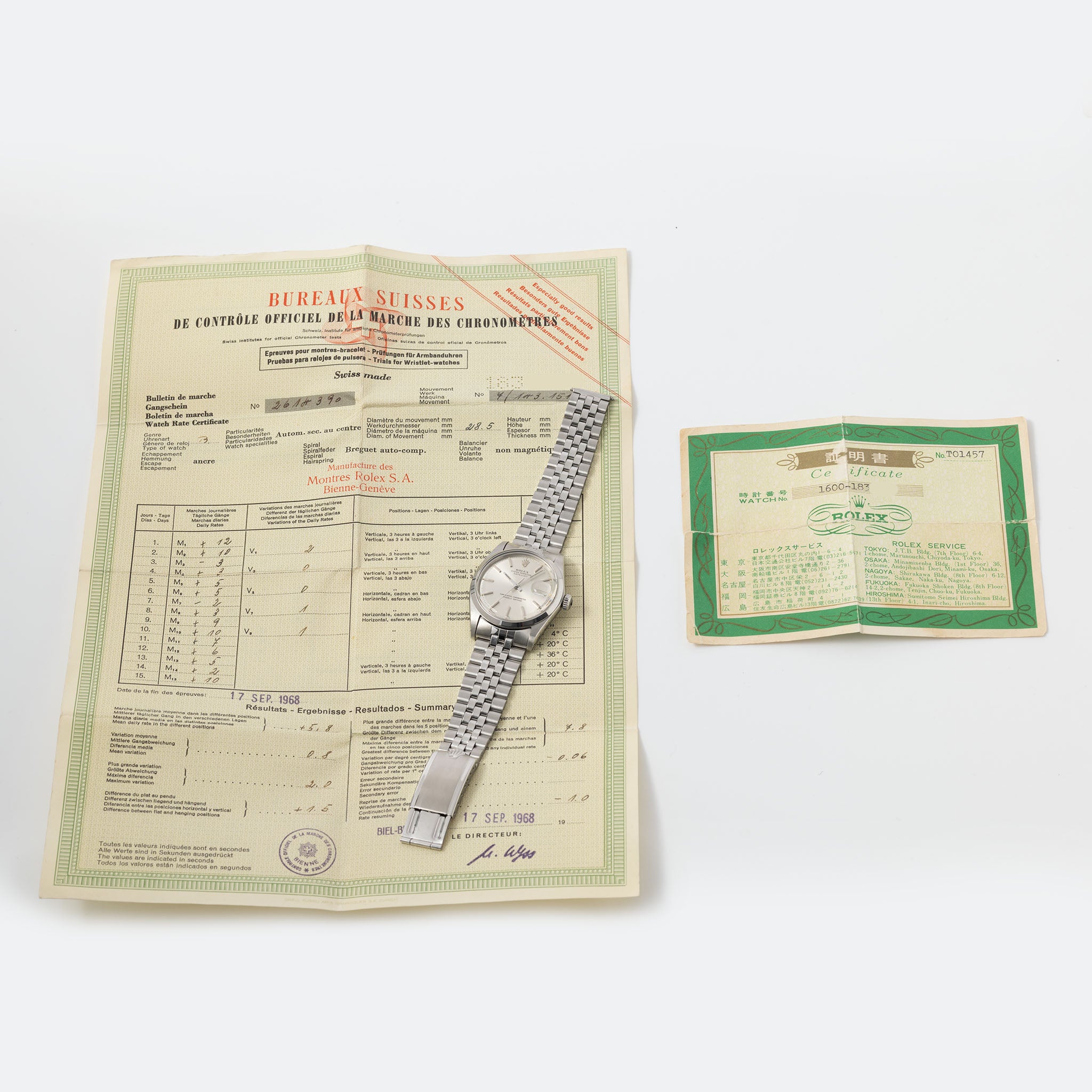 Rolex Datejust Silver Dial with Original Papers Ref. 1600 