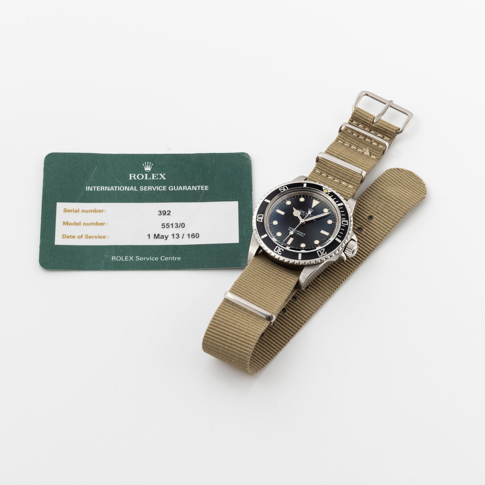 Rolex Submariner 5513 MilSub with Rolex service card