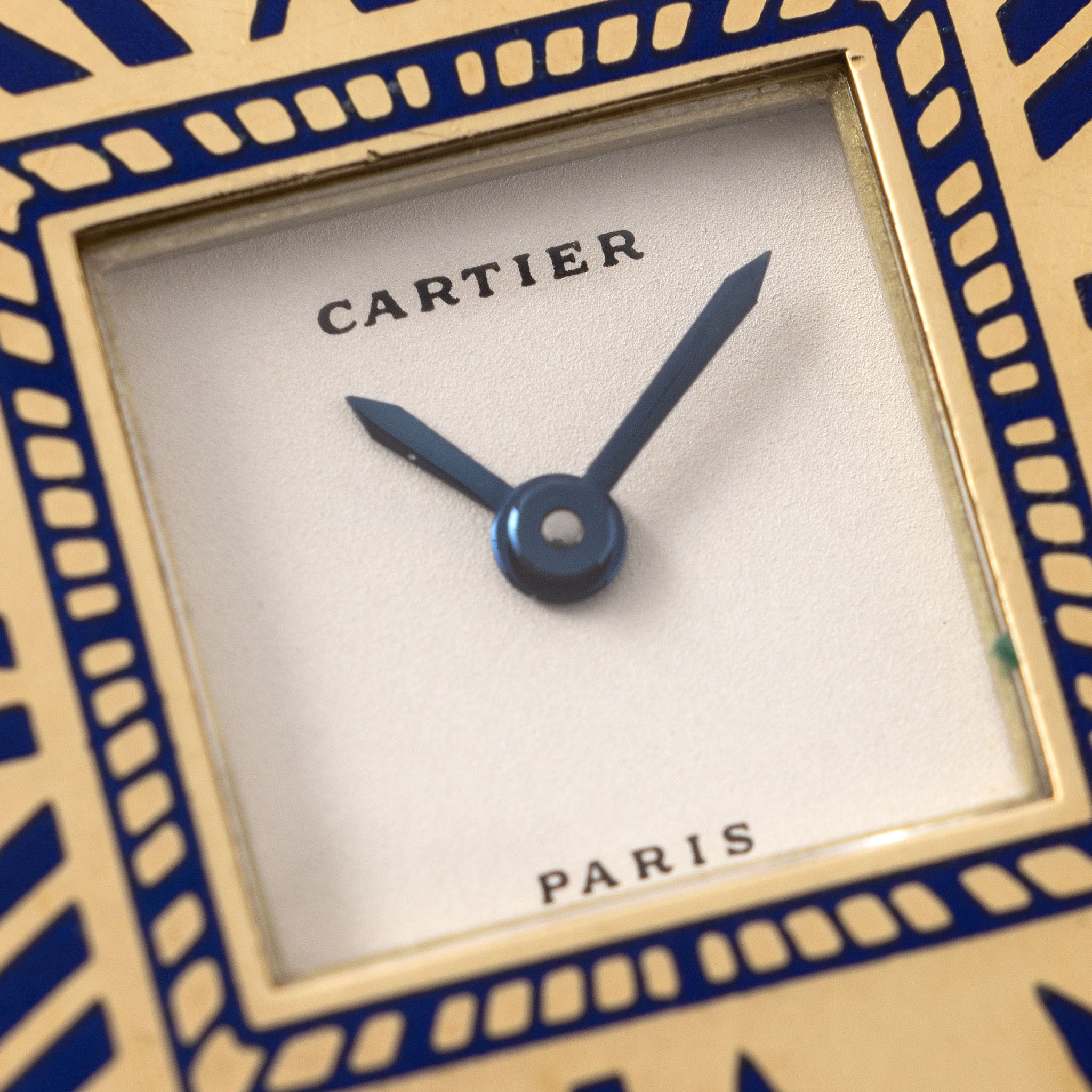 Cartier Obus Paris dial  in 18 k yellow gold Blue enamel numerals 
