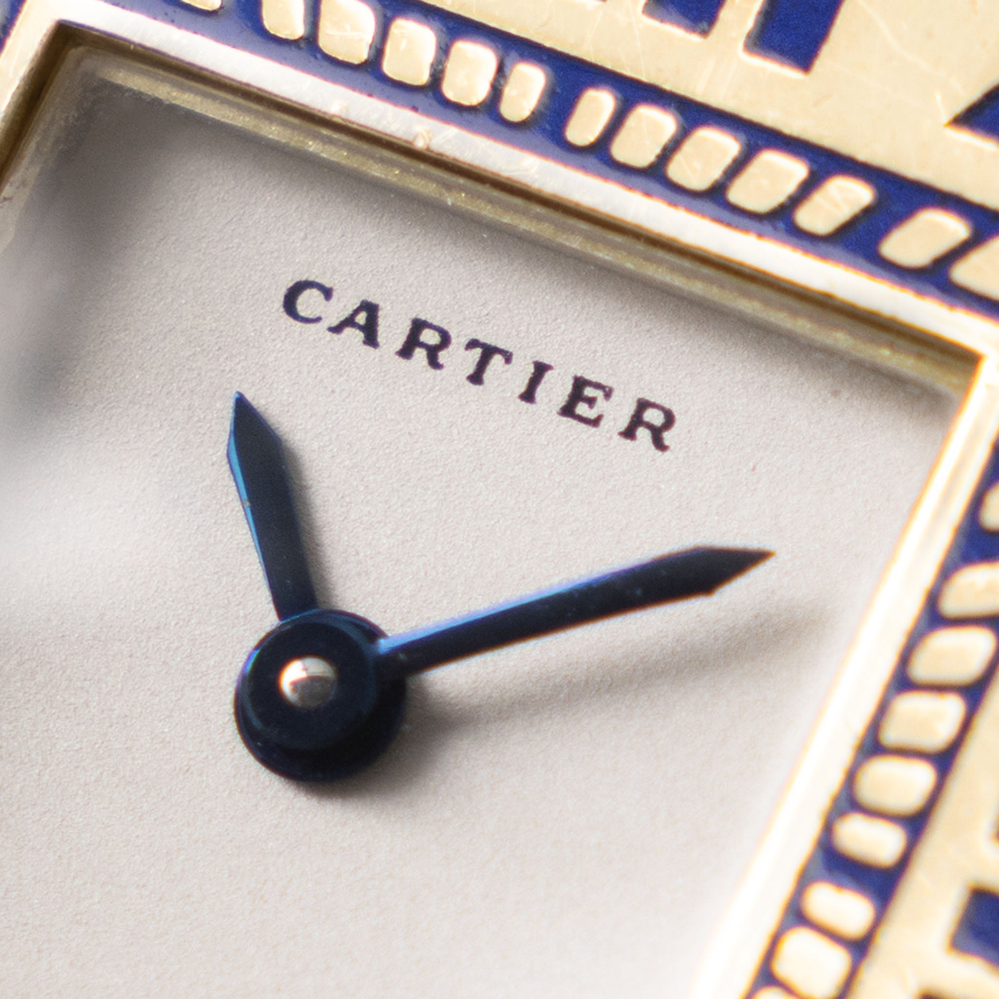 Cartier Obus Paris dial  in 18 k yellow gold Blue enamel numerals 