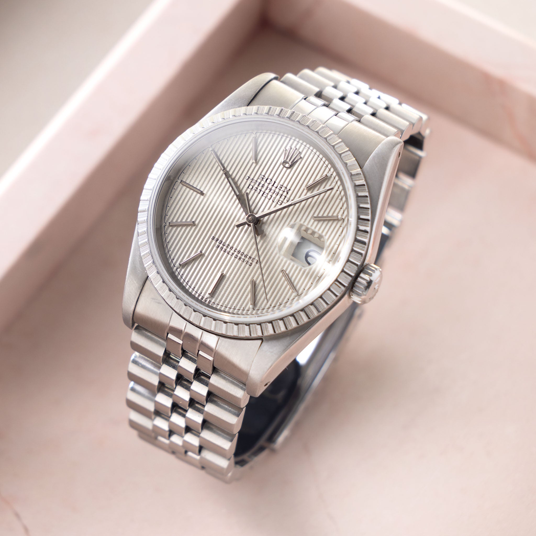 Rolex Datejust 16220 Silver Tapestry Dial 