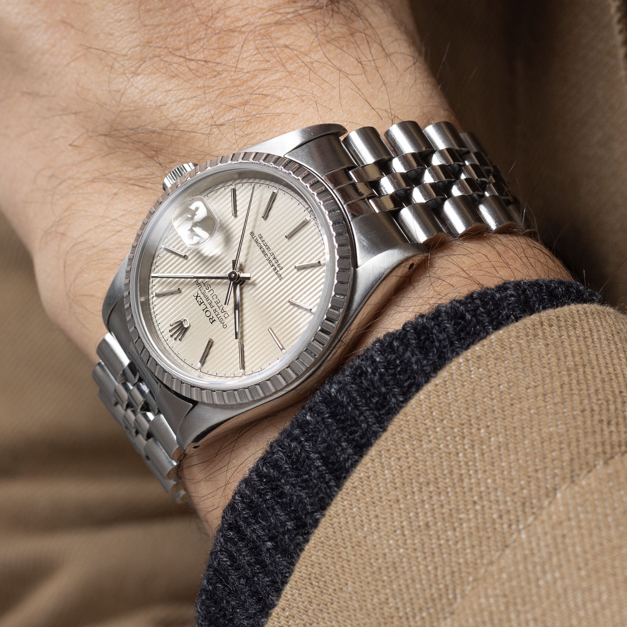 Rolex Datejust 16220 Silver Tapestry Dial 