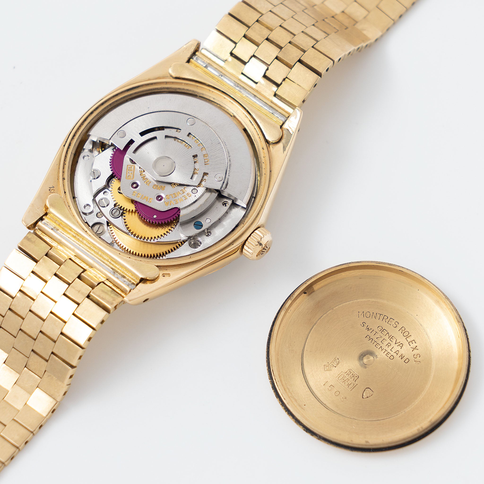 Rolex Oyster Perpetual Date grey brick dial Moreau finish with brick bracelet ref 1504 in 18 k yellow gold