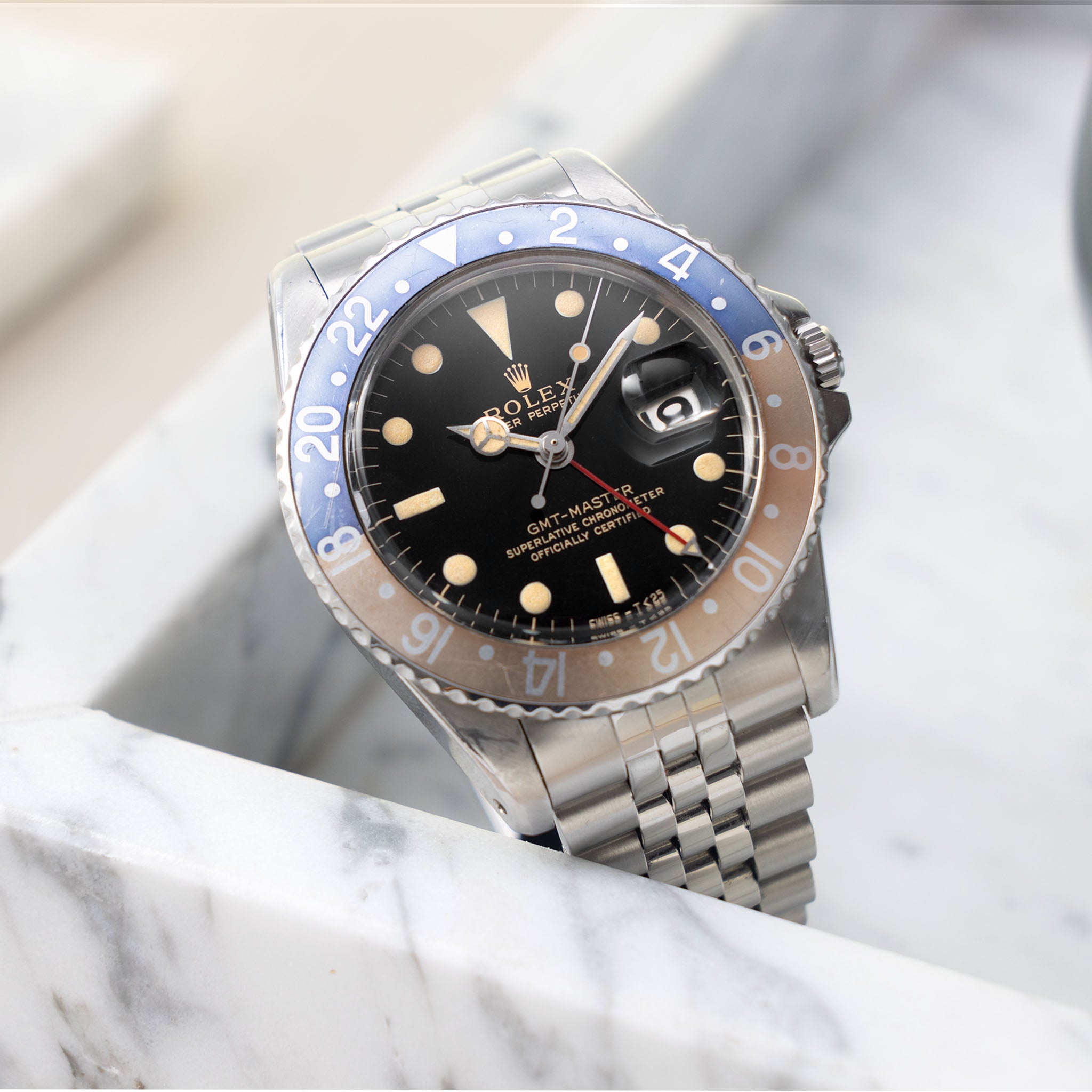 Rolex GMT-Master 1675 Pointed Crown Guard Case Gilt Dial 