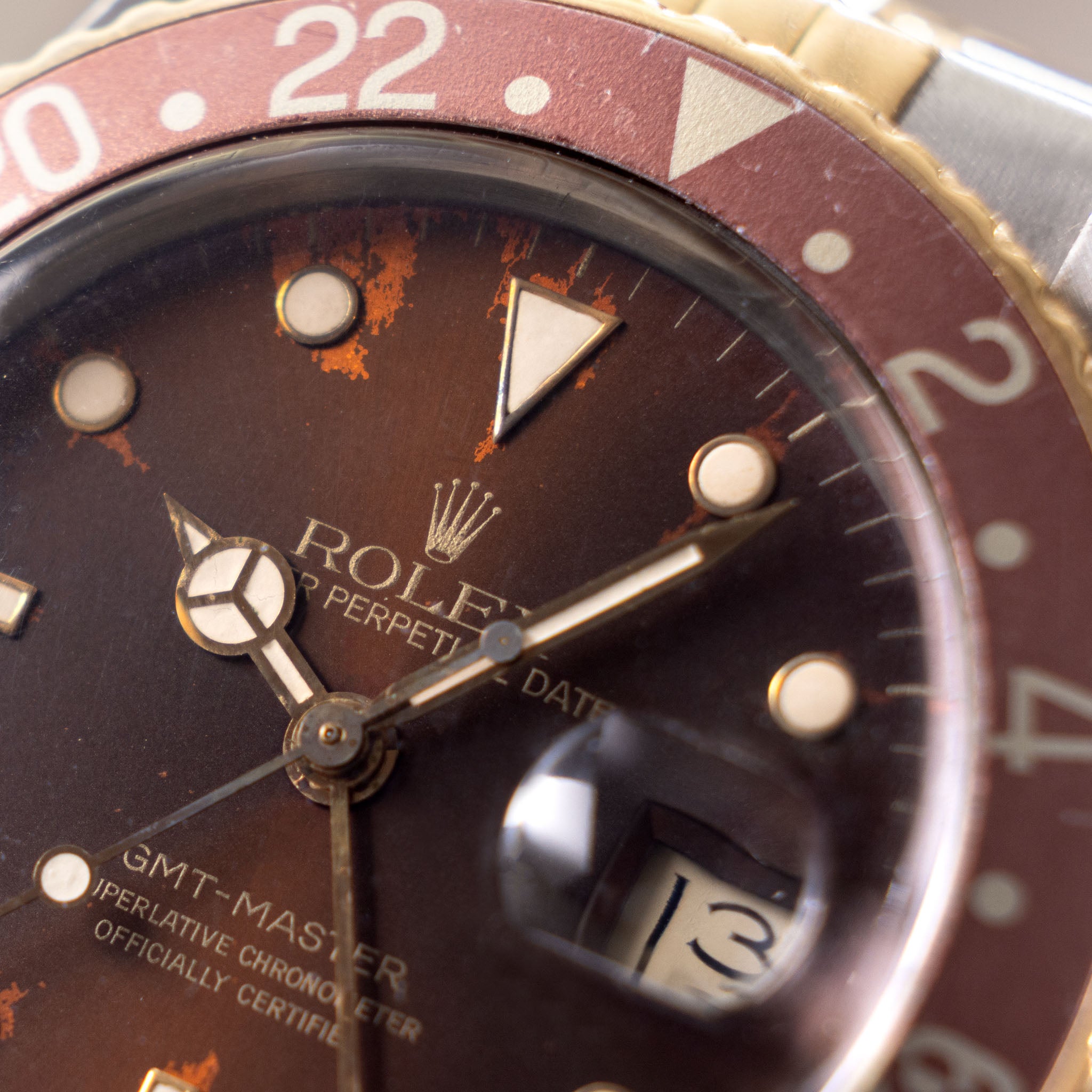 Rolex GMT-Master 16753 Root Beer Soleil Brown Tropical Dial in Steel and Gold
