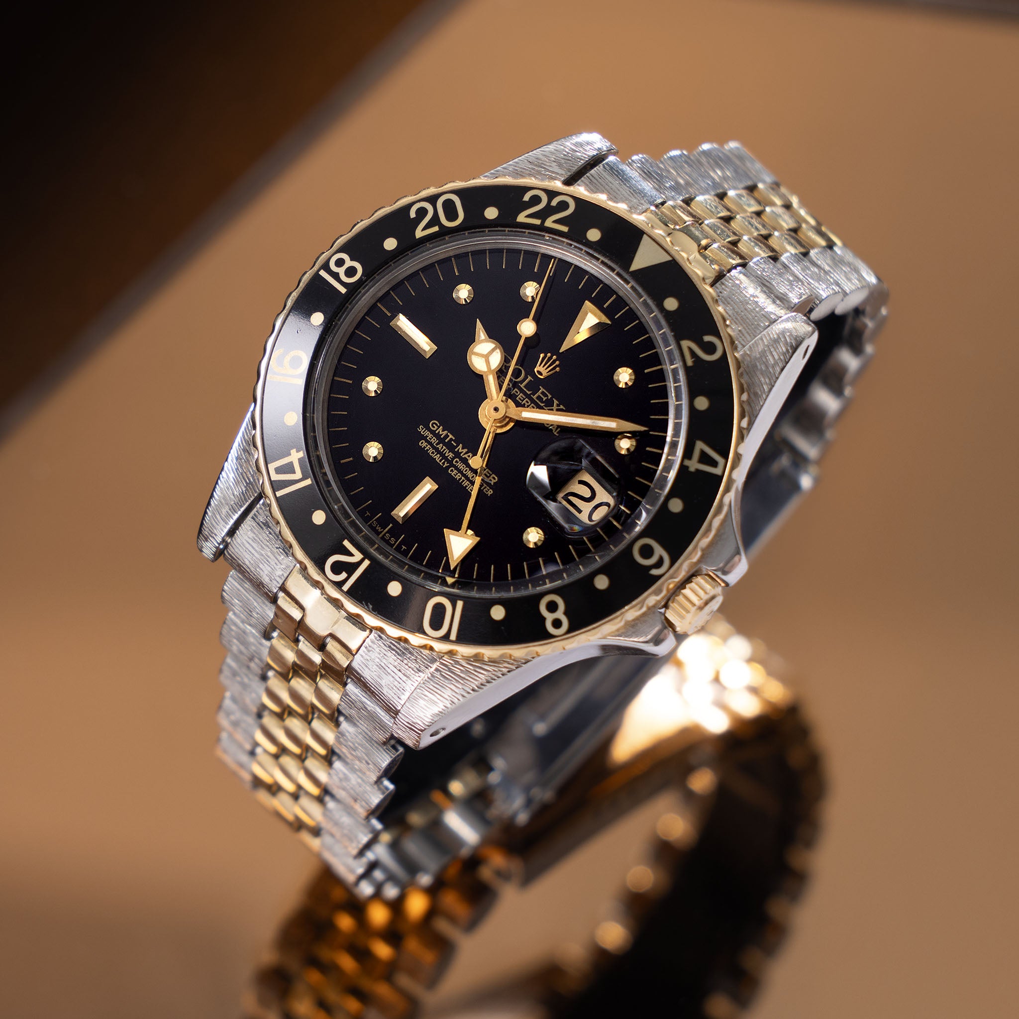 Rolex GMT-master 1675/3 Black Nipple Dial Steel and Gold "John Bull" Finish W3736