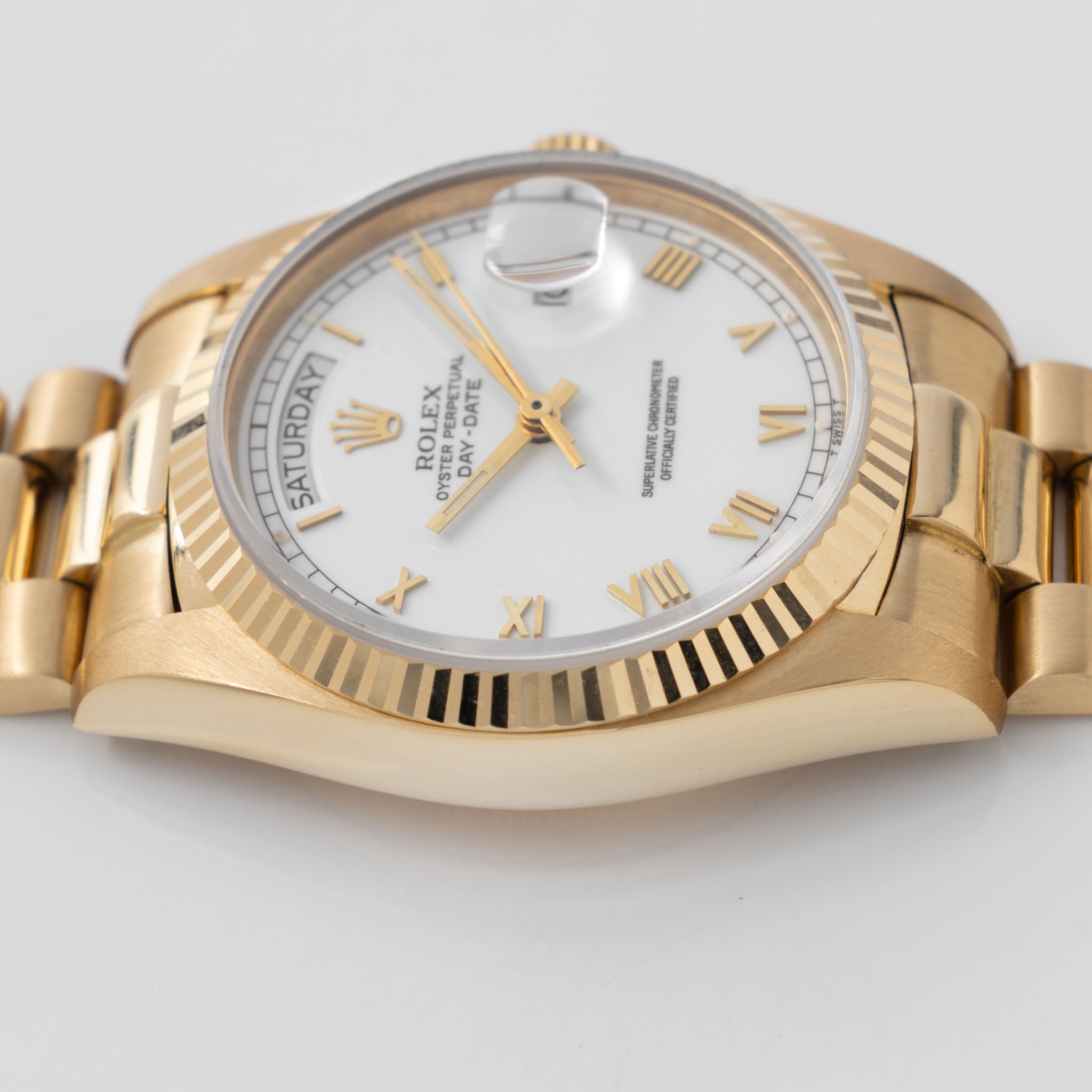Rolex Day-Date 18038 Porcelain Roman Dial in 18k Yellow Gold