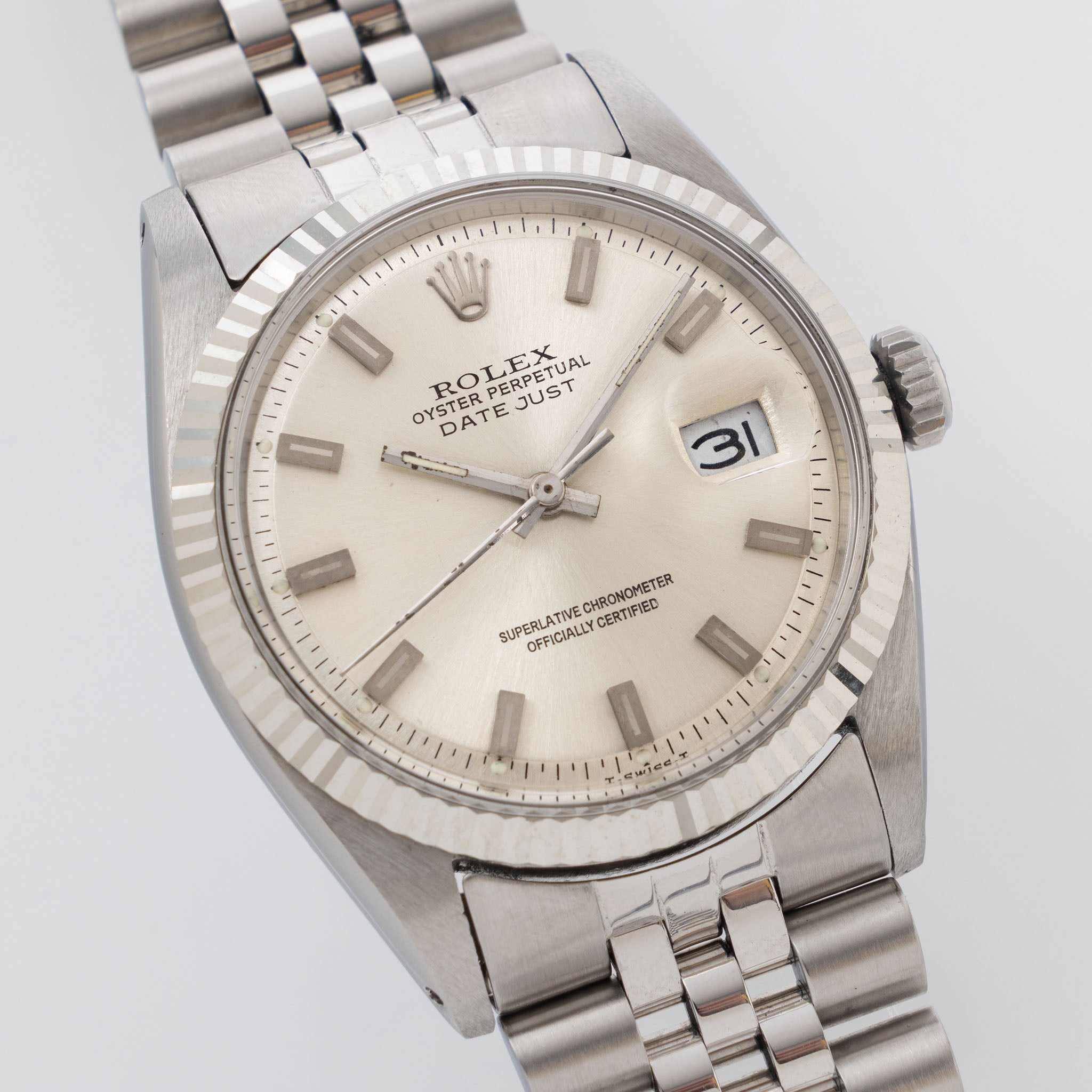 Rolex Datejust 1601 Silver Singer Block Markers Dial