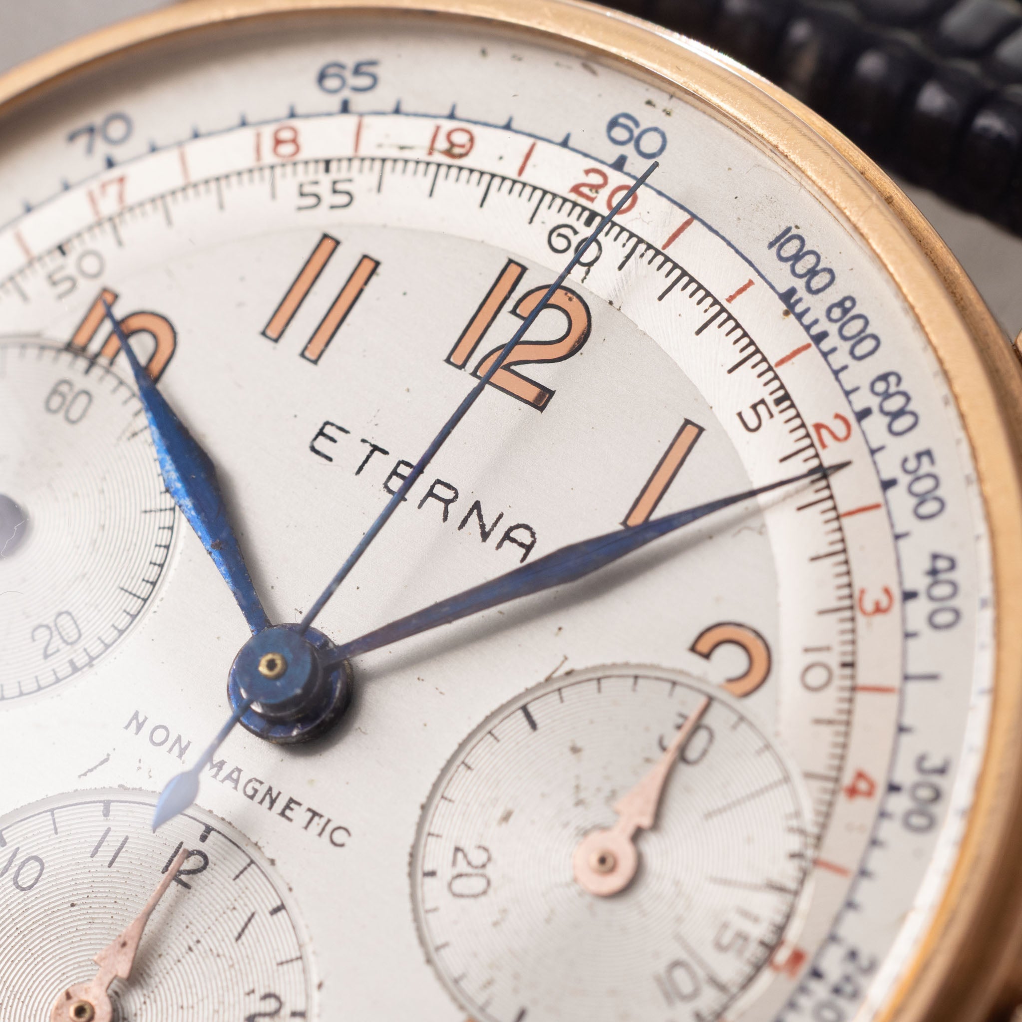 Eterna Three-Register 18k Rose Gold Chronograph Silver dial
