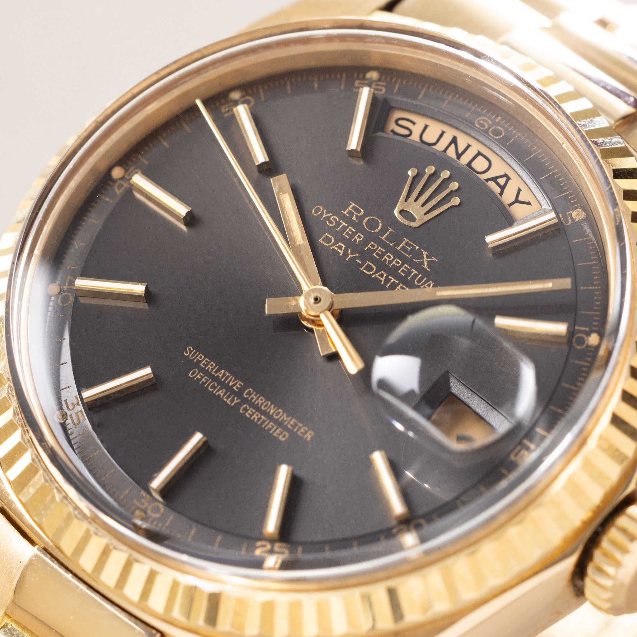 Rolex Day-Date 1803 Grey Dial with Original Box and Double Punched Paper in 18k Yellow Gold