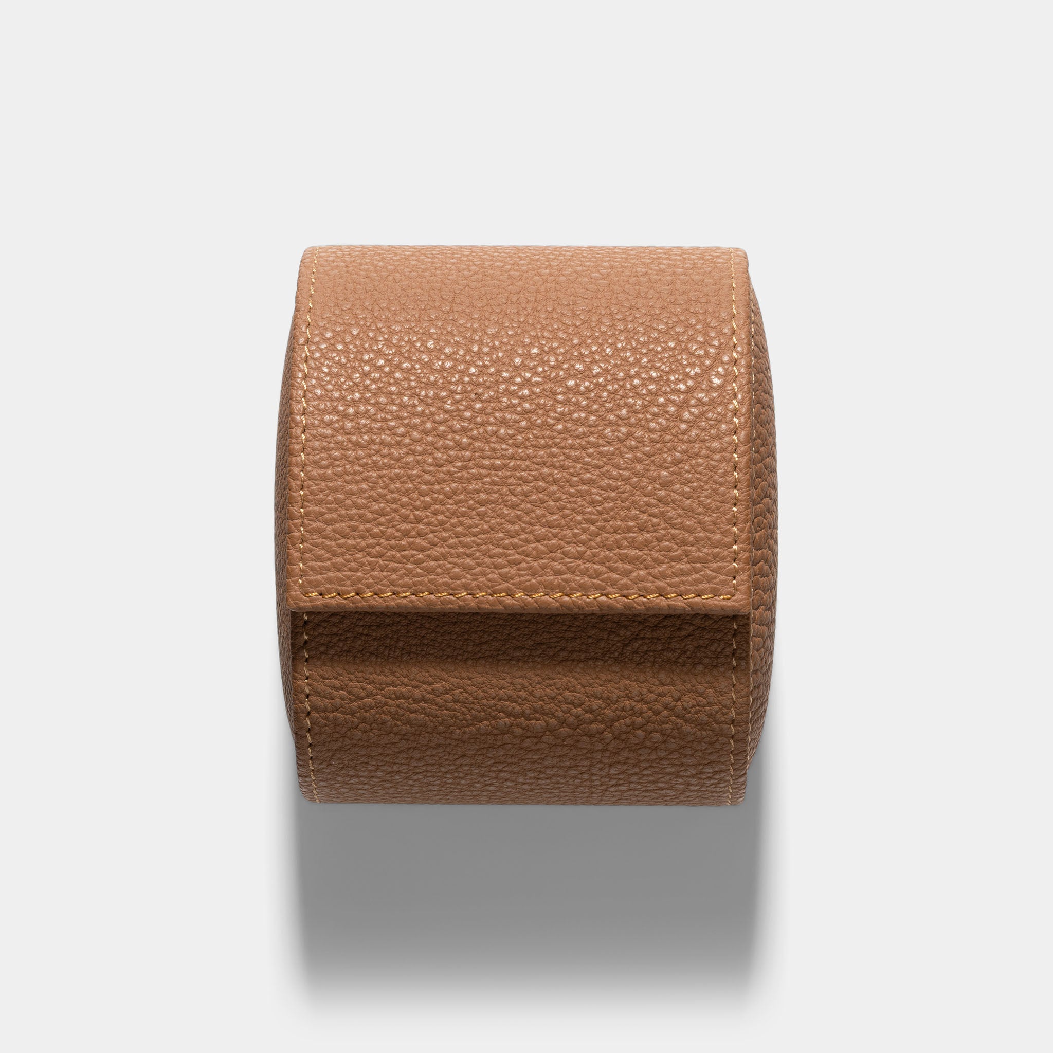 Oval Single Camel Brown Leather Watch Box