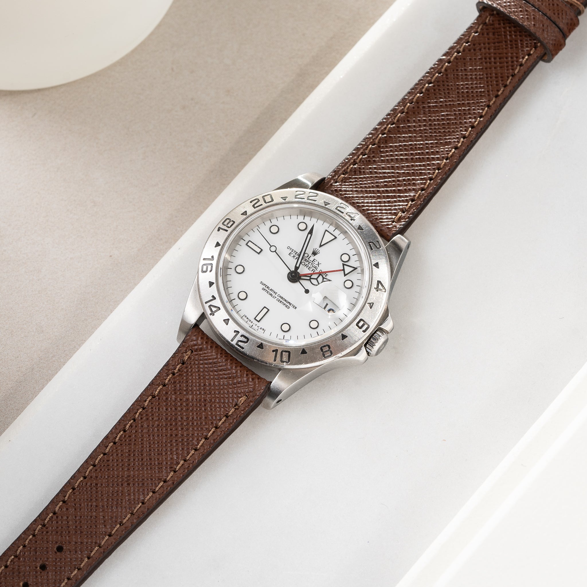Strap for Rolex Explorer 2 - Saffiano Brown Leather (20mm)